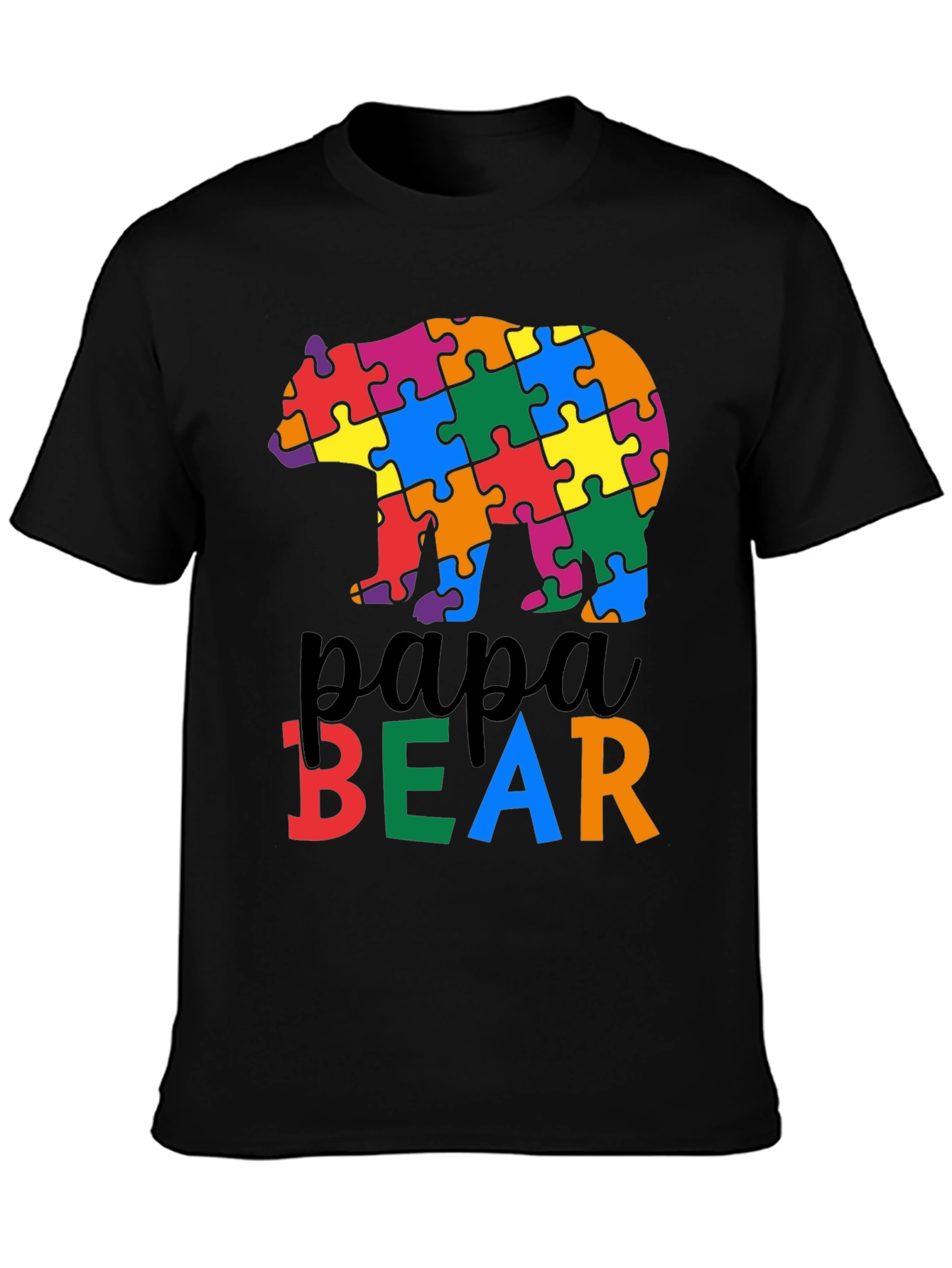 Black Papa Bear Autism Awareness T-Shirt view 3