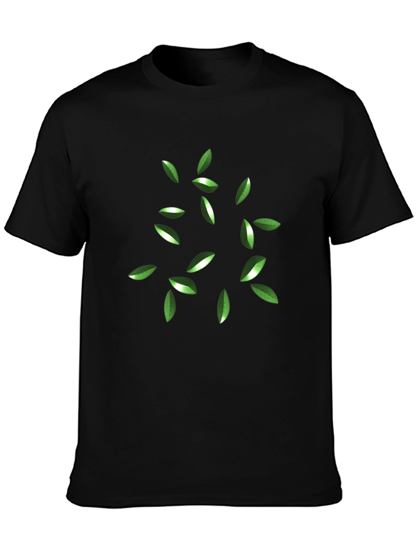 Black Green Leaves Graphic Black T-Shirt view 3