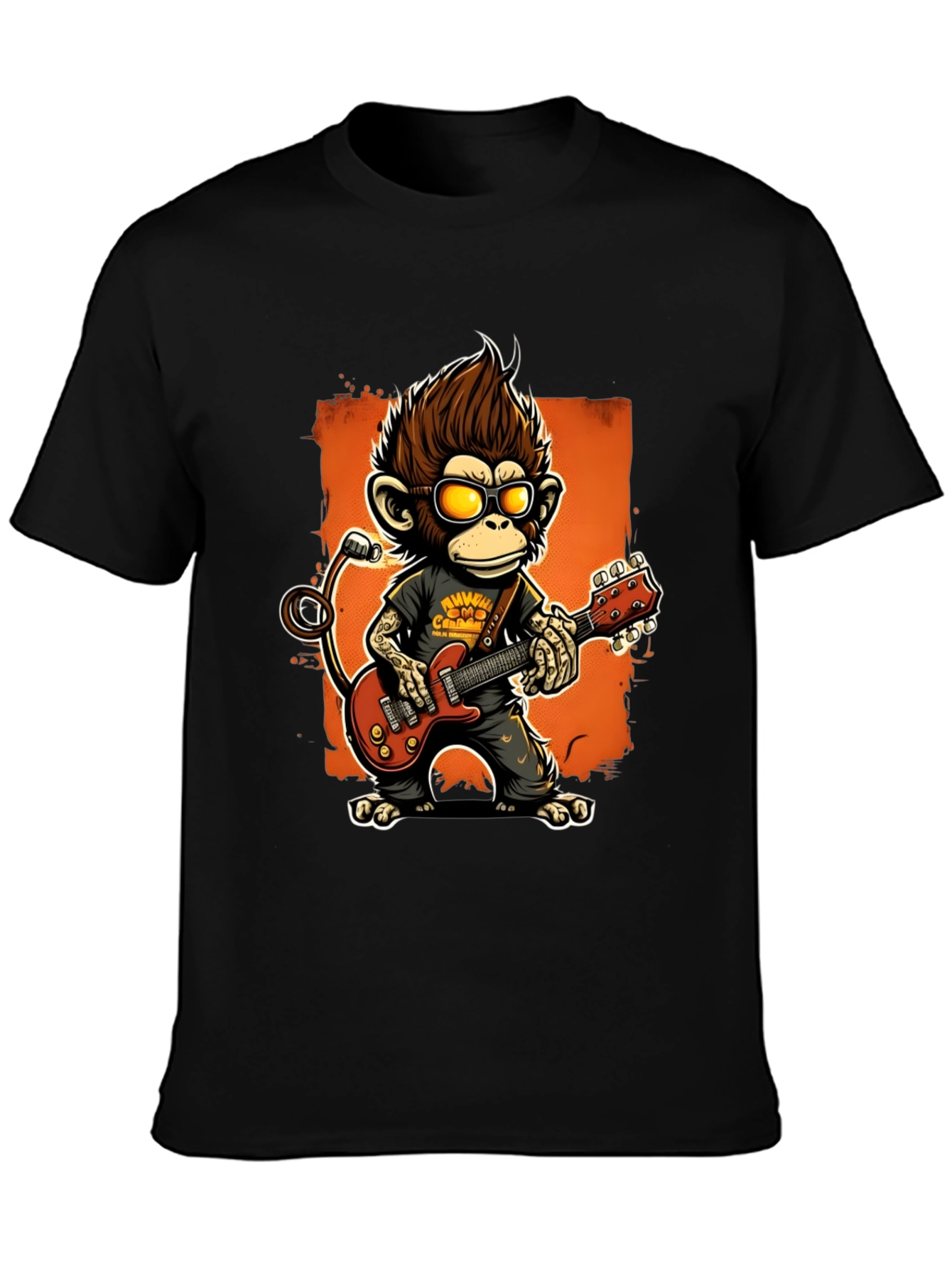 Black Rockin' Monkey Guitarist Graphic Tee view 3