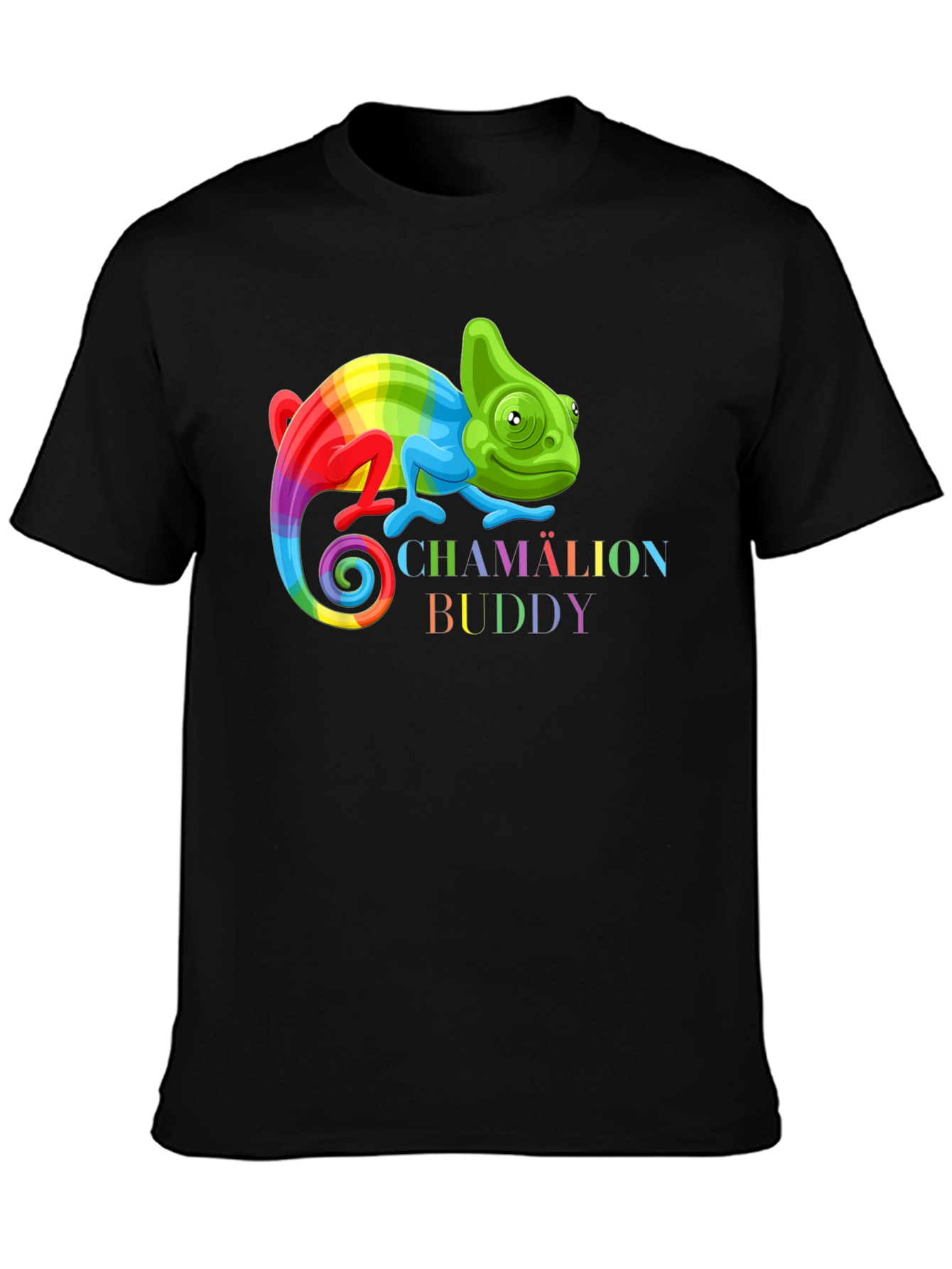Black Rainbow Chameleon Buddy Black T-Shirt view 3