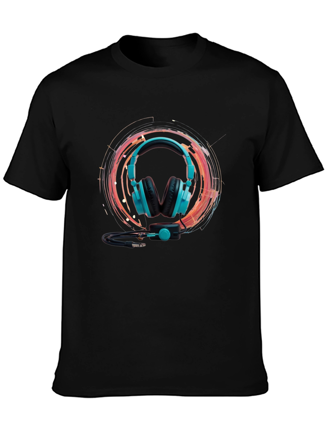 Black Cool Headphone Graphic Black Tee view 3