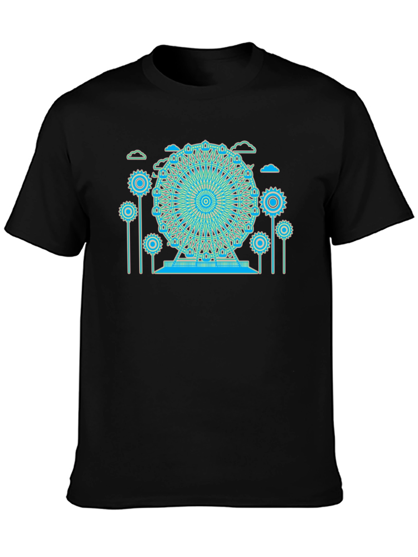 Black Ferris Wheel Graphic Tee - Black Cotton Blend view 3