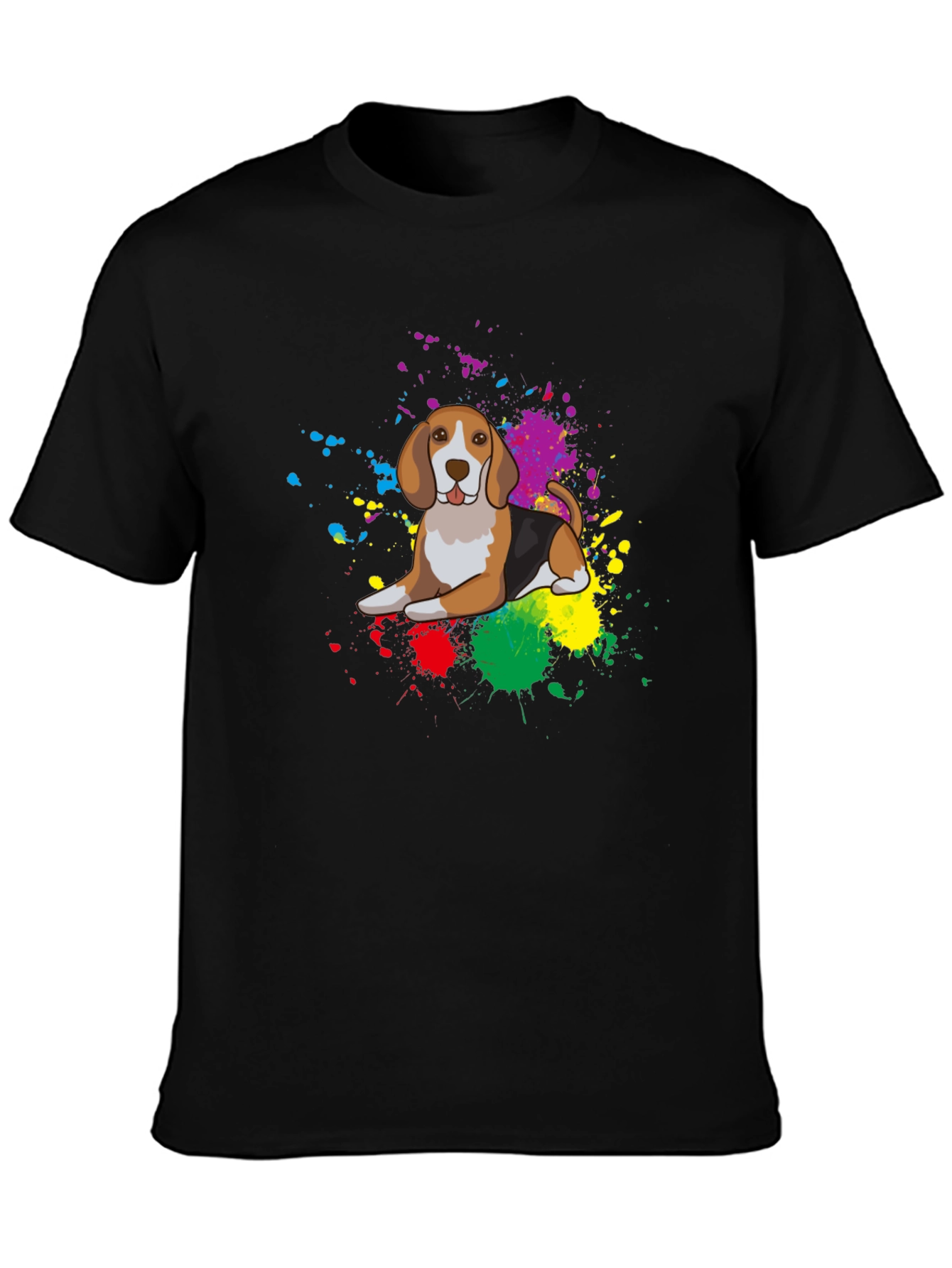 Black Beagle Dog Colorful Splatter T-Shirt - Unisex view 3