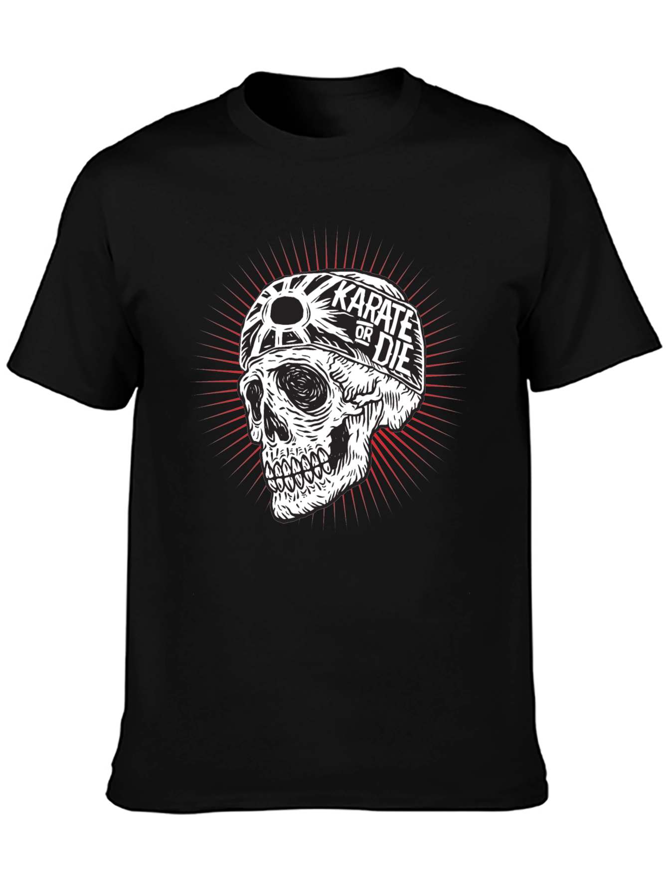 Black Karate or Die Skull Graphic Tee - Black Cotton T-Shirt view 3