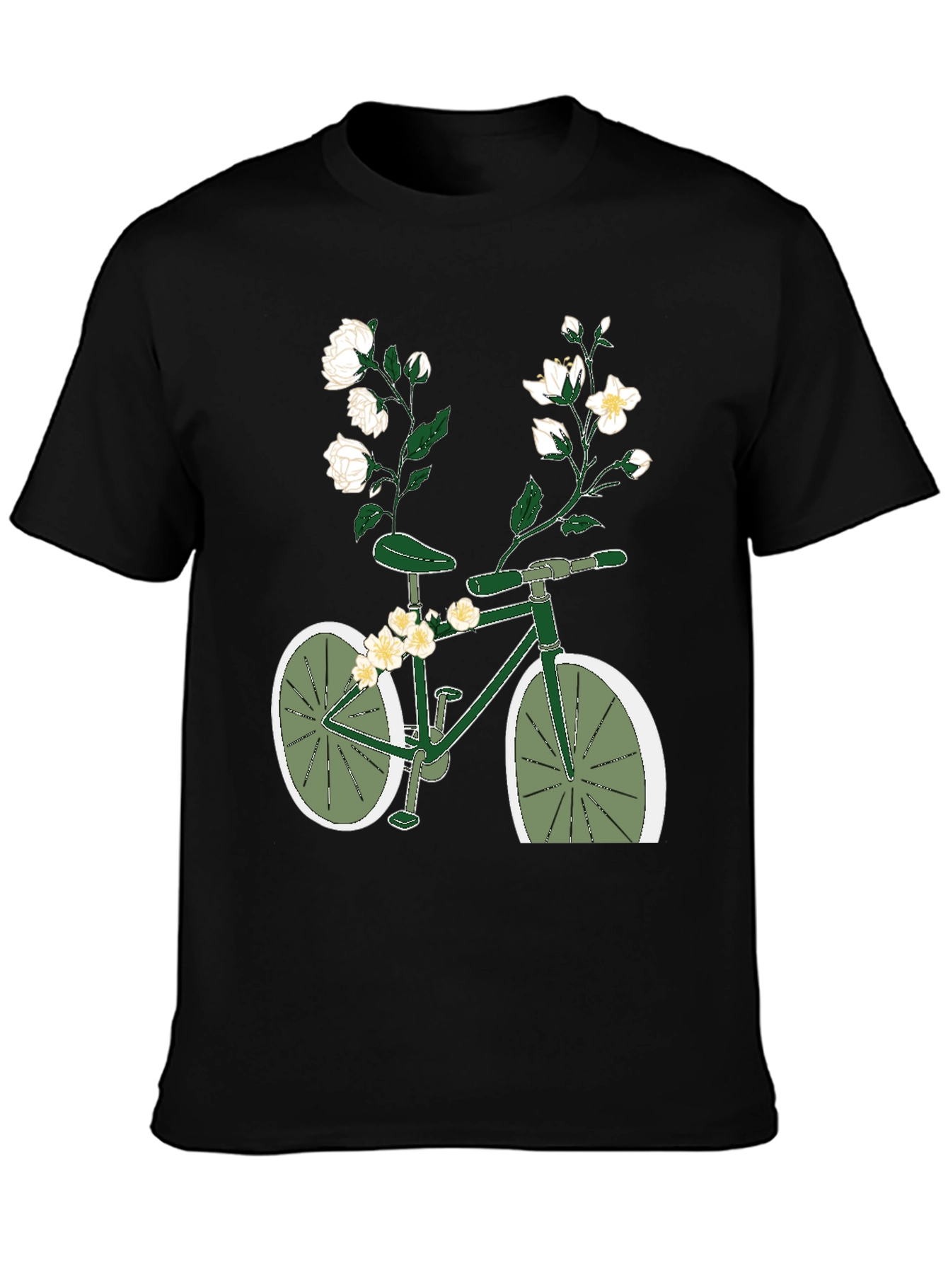 Black Floral Bicycle Graphic Tee - Unique Design view 3