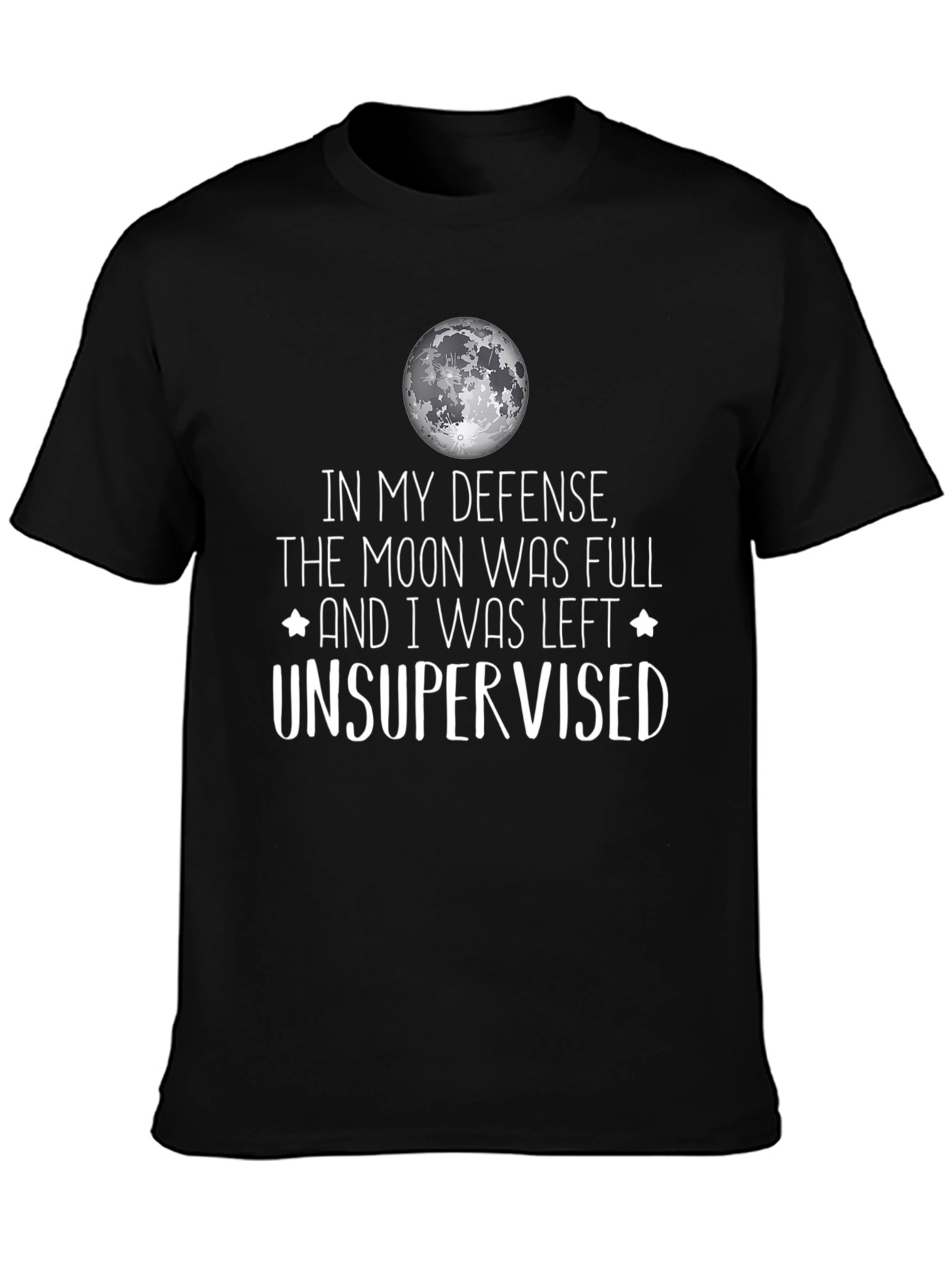 Black Funny Moon Full Unsupervised Graphic T-Shirt view 3