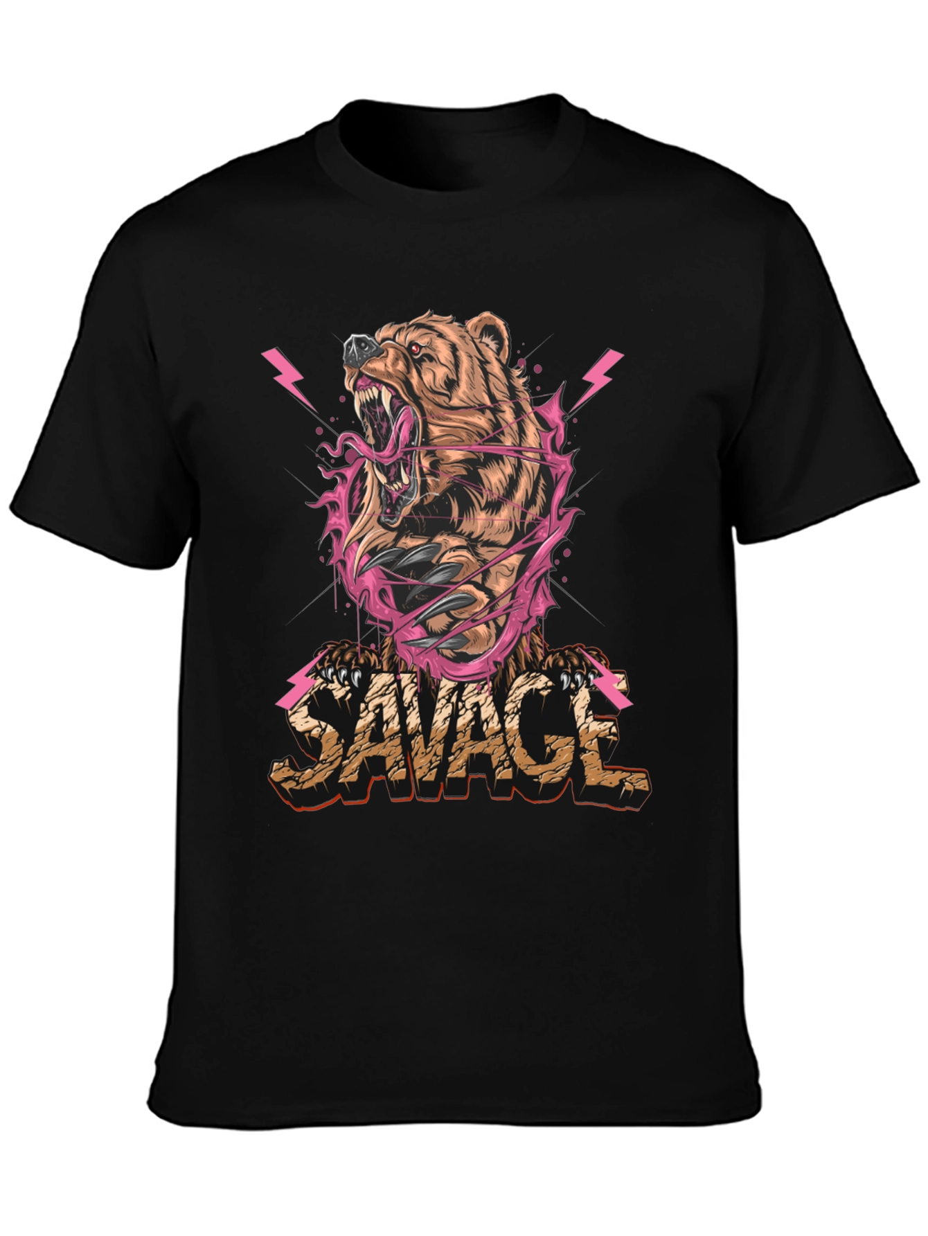 Black Savage Bear Graphic Print T-Shirt - Men's view 3