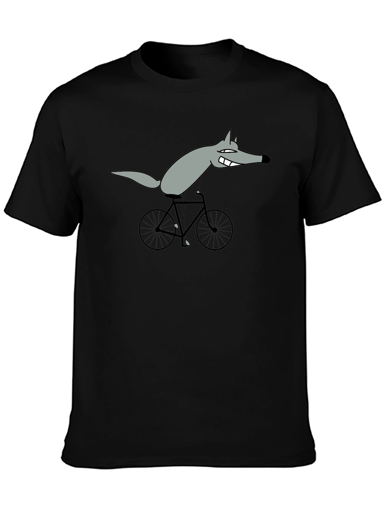 Black Funny Wolf on Bicycle Graphic T-Shirt view 3