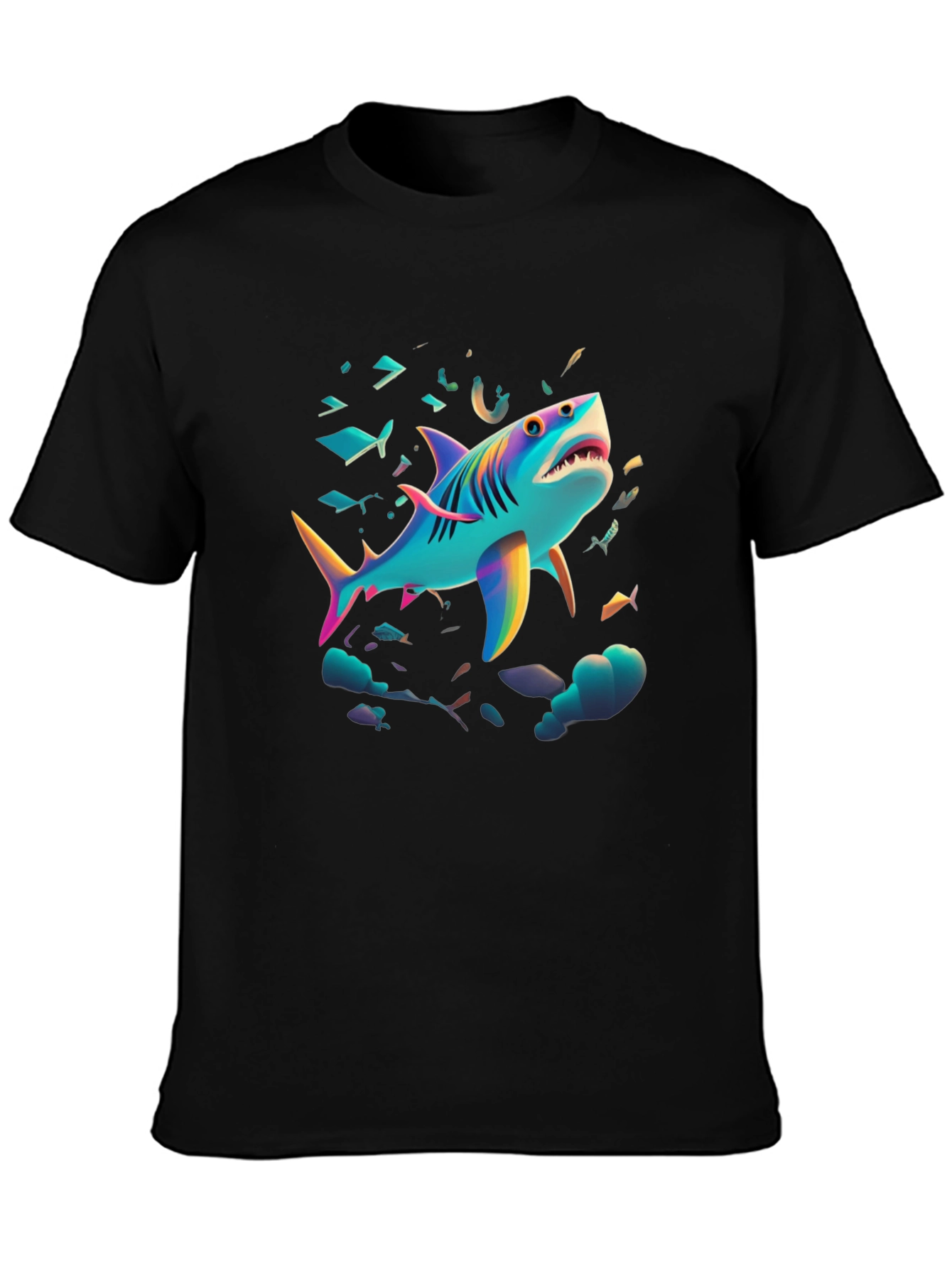Black Vibrant Shark Graphic Tee - Black Cotton Blend view 3