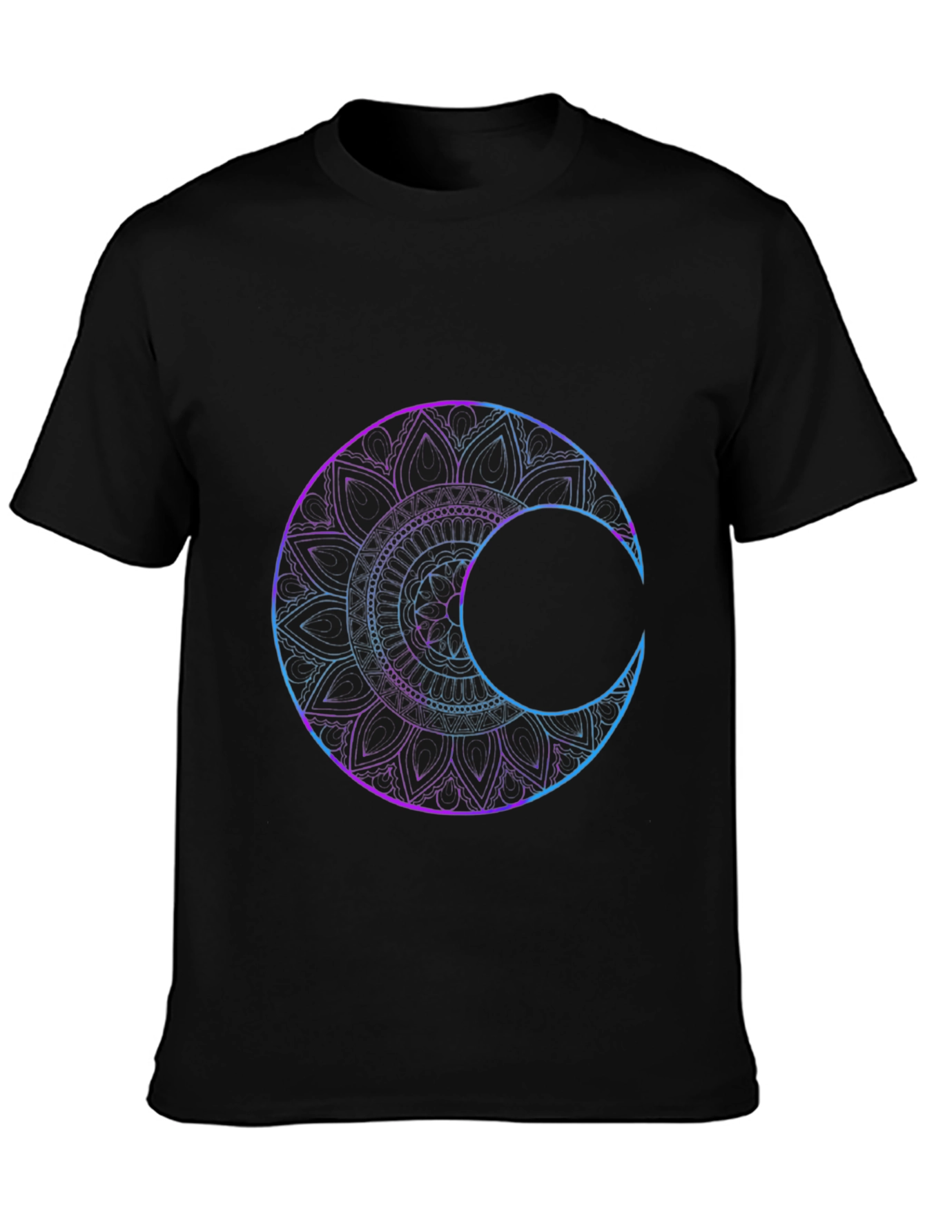 Black Mystic Mandala Moon Graphic T-Shirt view 3