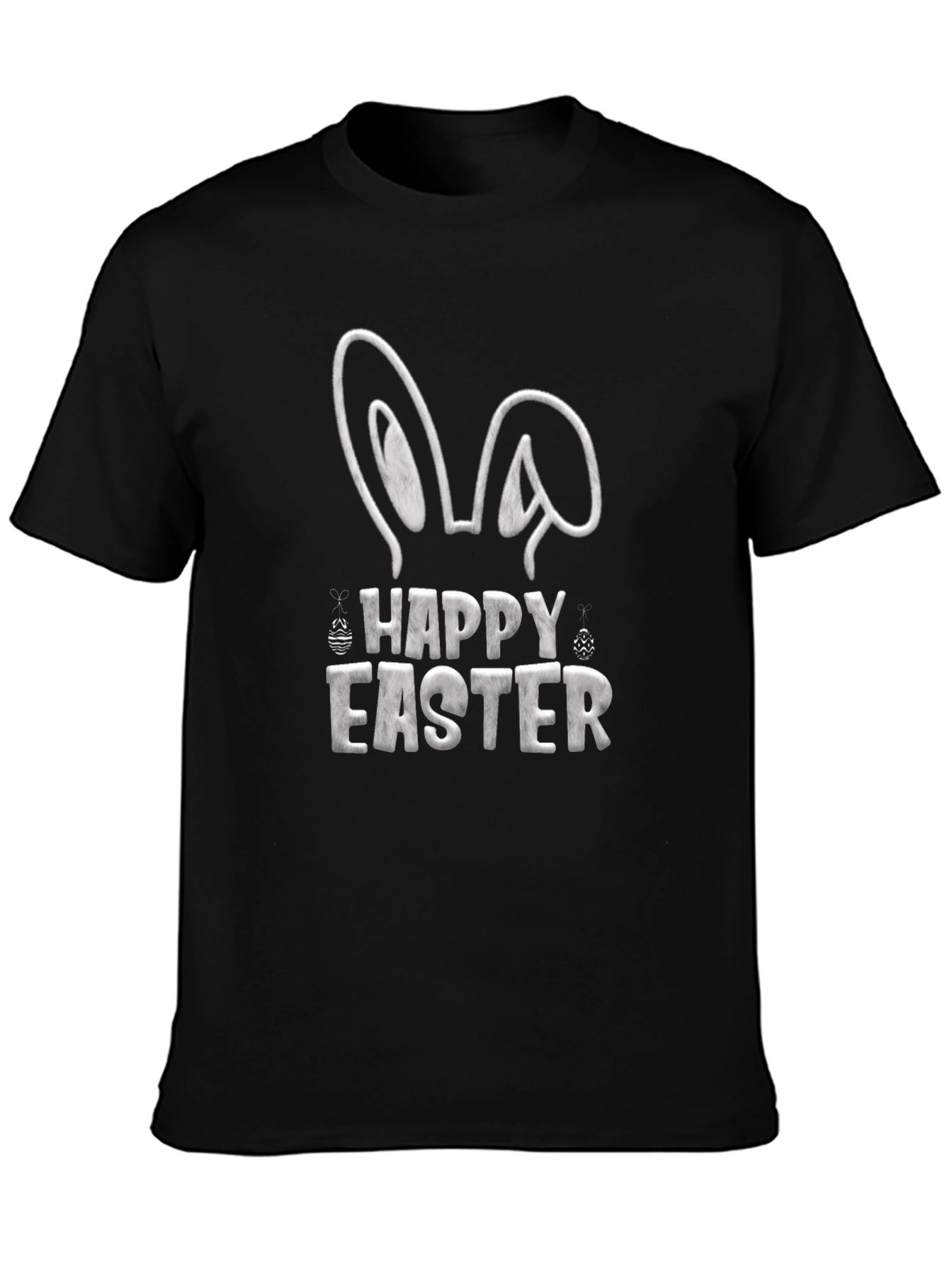 Camiseta Negra Feliz Pascua Diseño Conejo