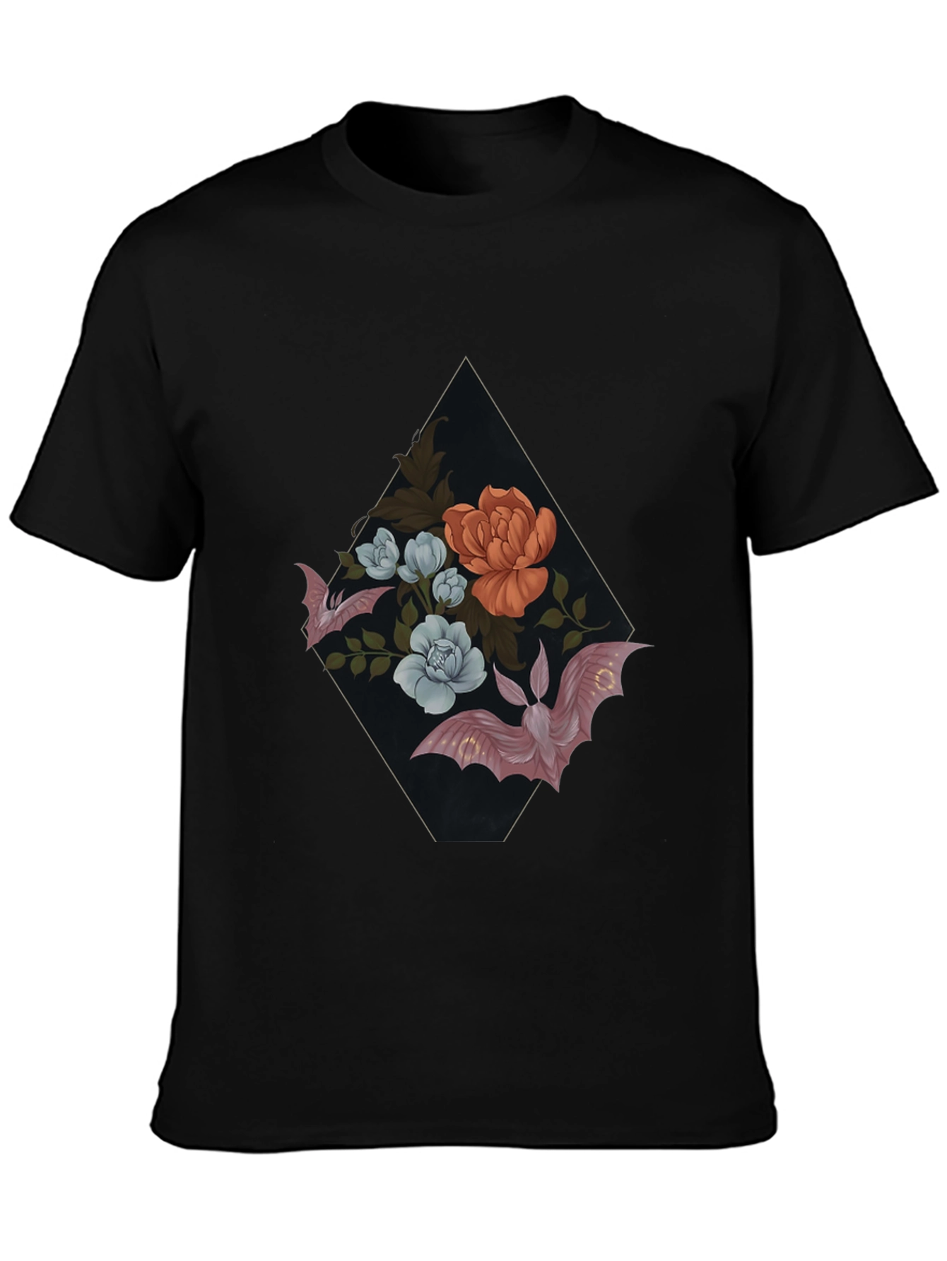 Black Floral Bat Graphic Tee - Gothic Style view 3