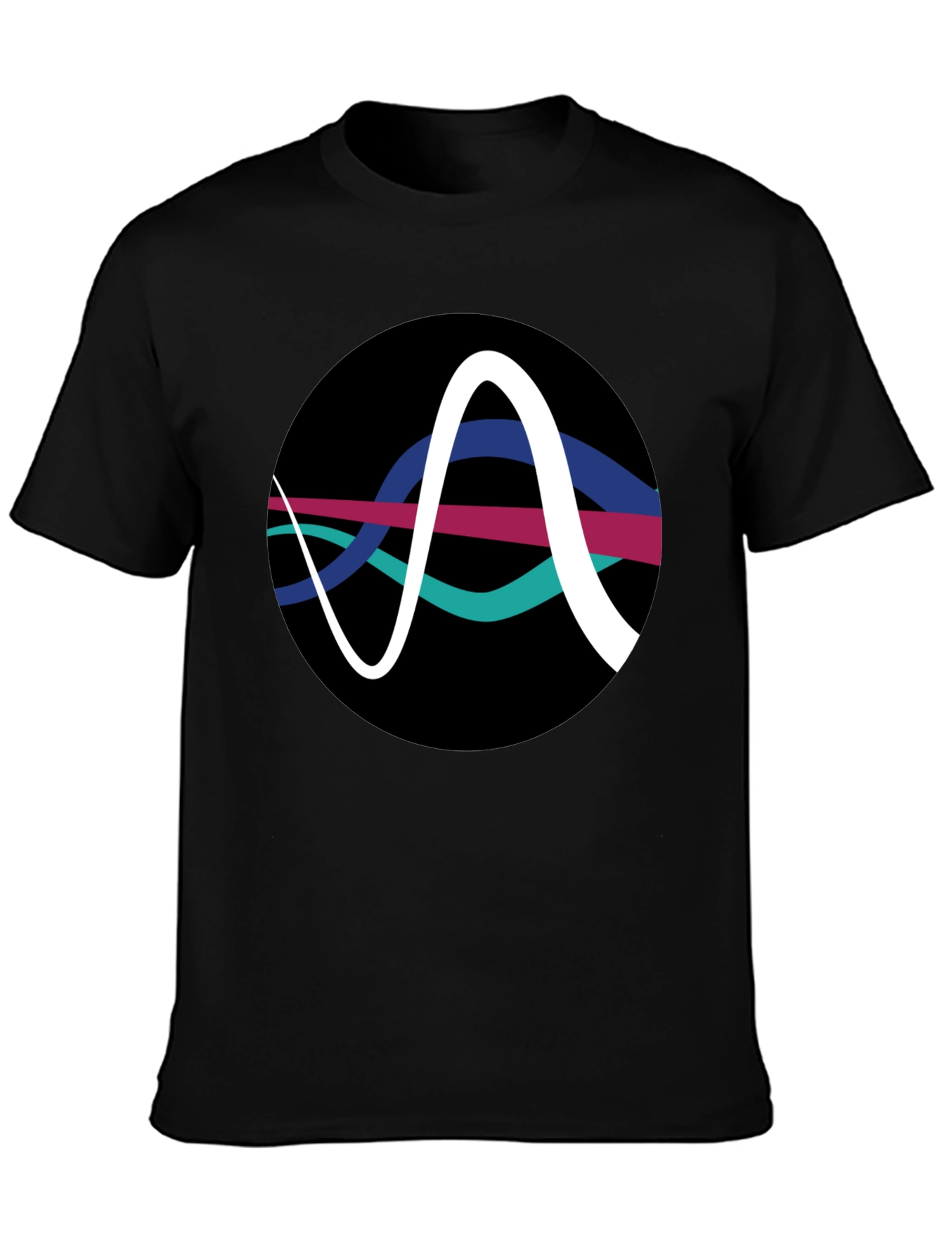 Black Abstract Wave Graphic Tee - Black Cotton T-Shirt view 3