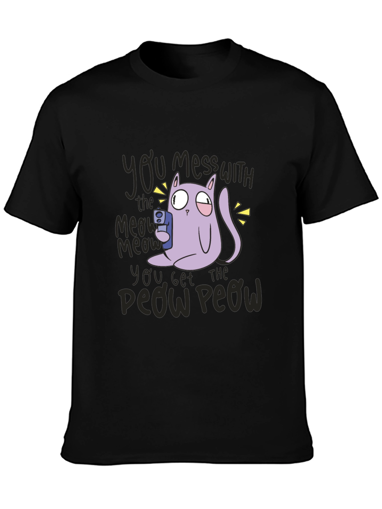Black Meow Meow Peow T-Shirt - Funny Cat Graphic Tee view 3