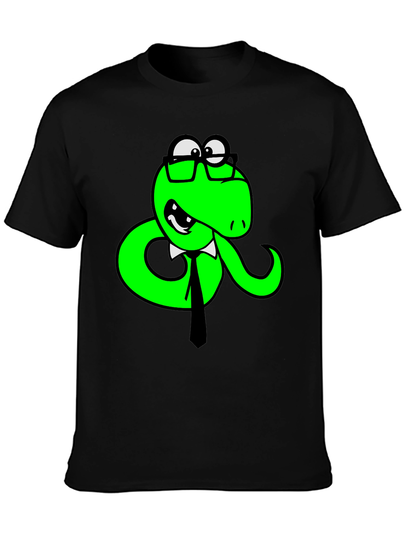 Black Funny Snake with Glasses Black T-Shirt view 3