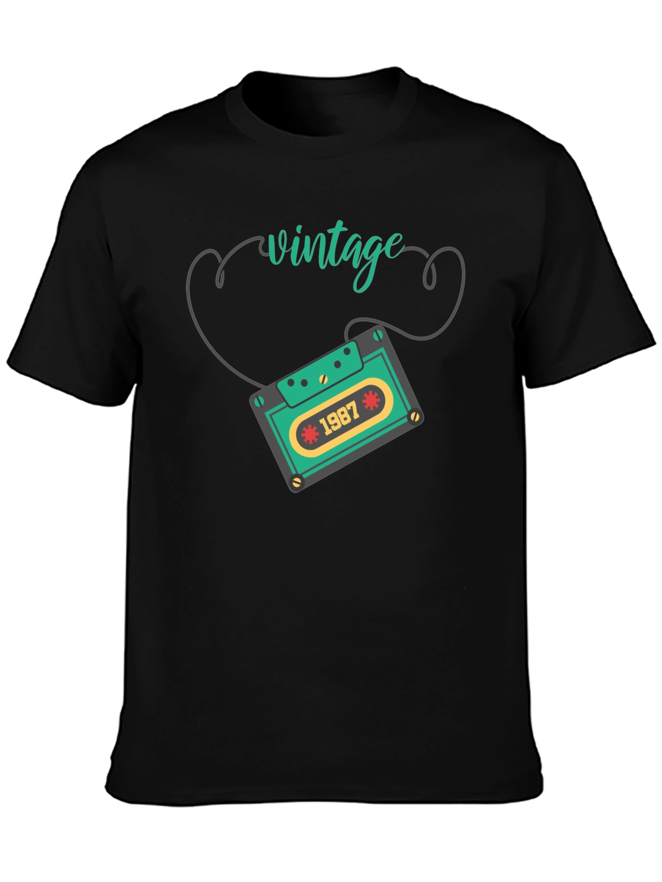 Black Vintage 1987 Cassette Tape Graphic Tee view 3