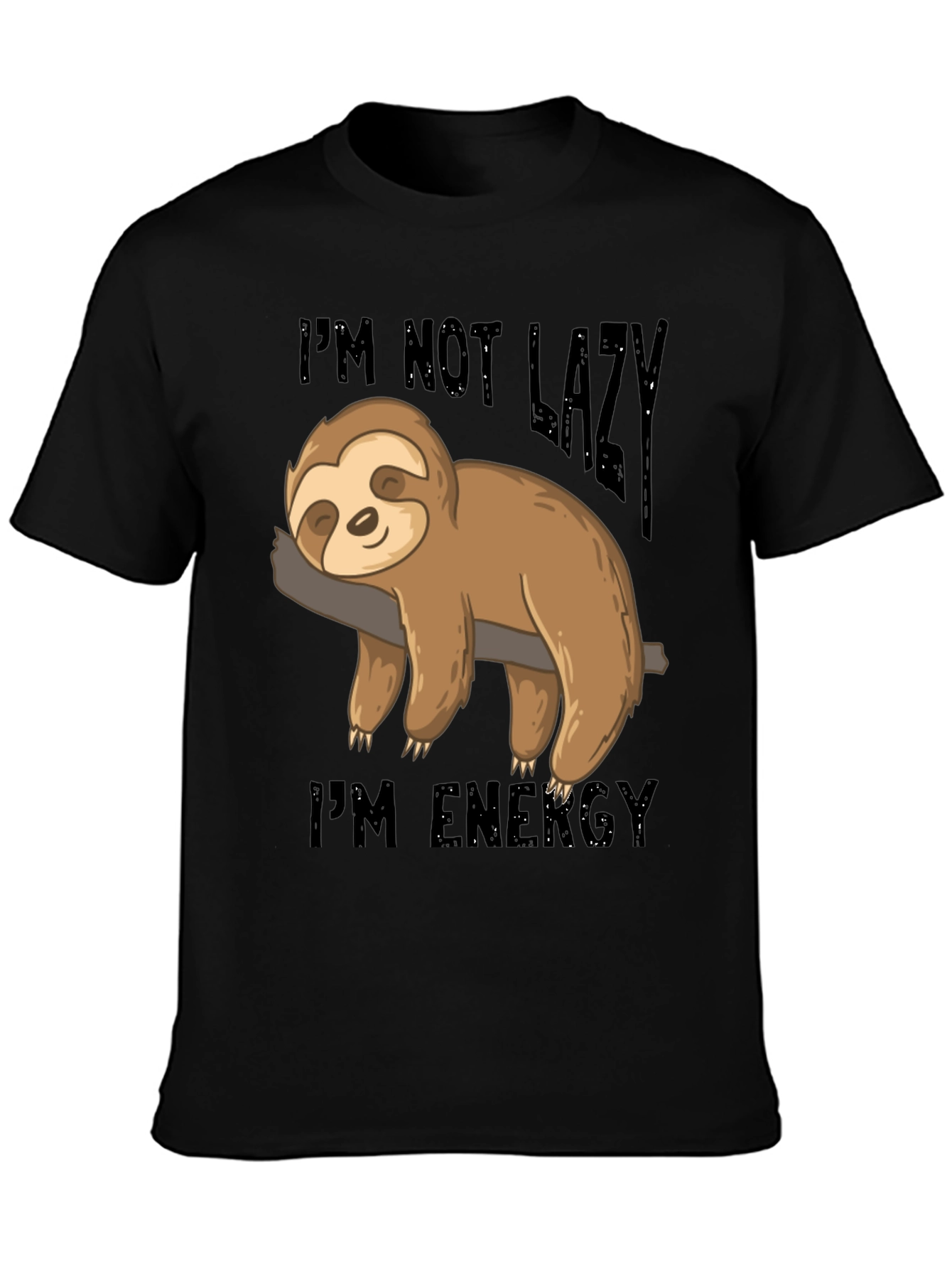 Black Lazy Sloth Energy T-Shirt - Comfortable Cotton Blend Tee view 3