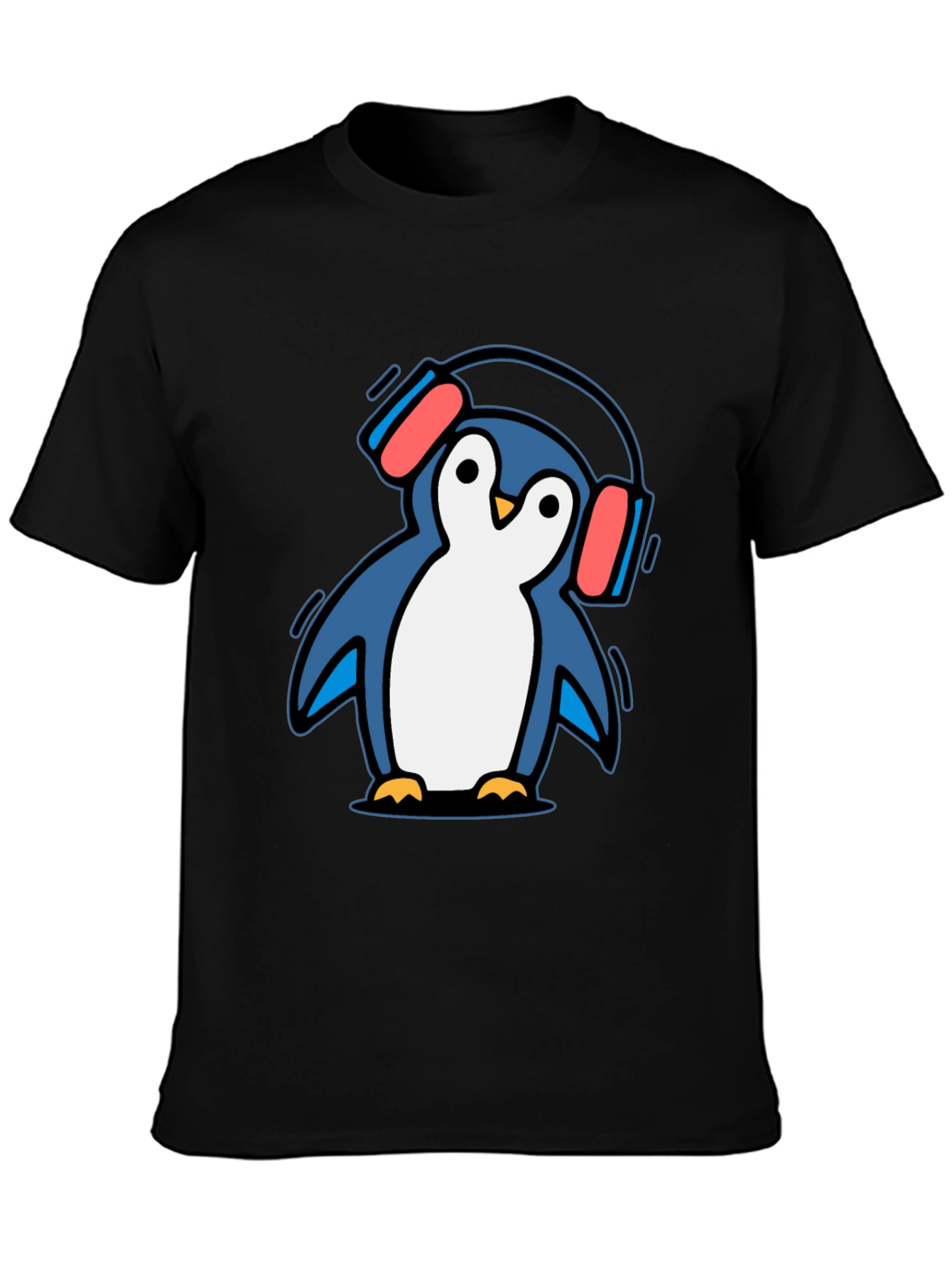 Black Penguin Headphone T-Shirt - Cool Graphic Tee view 3