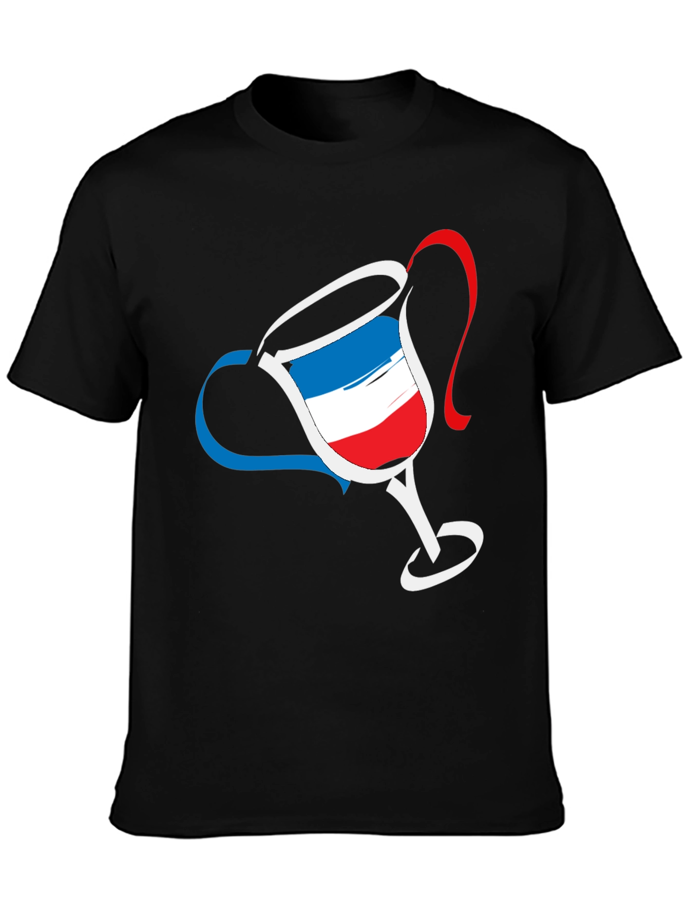 Black French Flag Wine Glass Graphic Tee - Men's Black T-Shirt view 3
