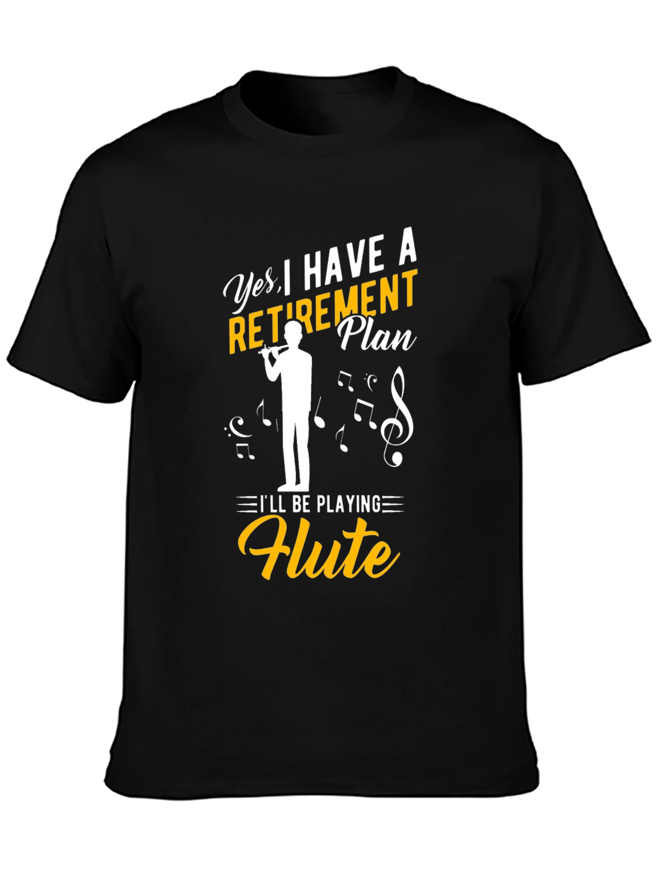 Black Retirement Plan Flute Player T-Shirt view 3