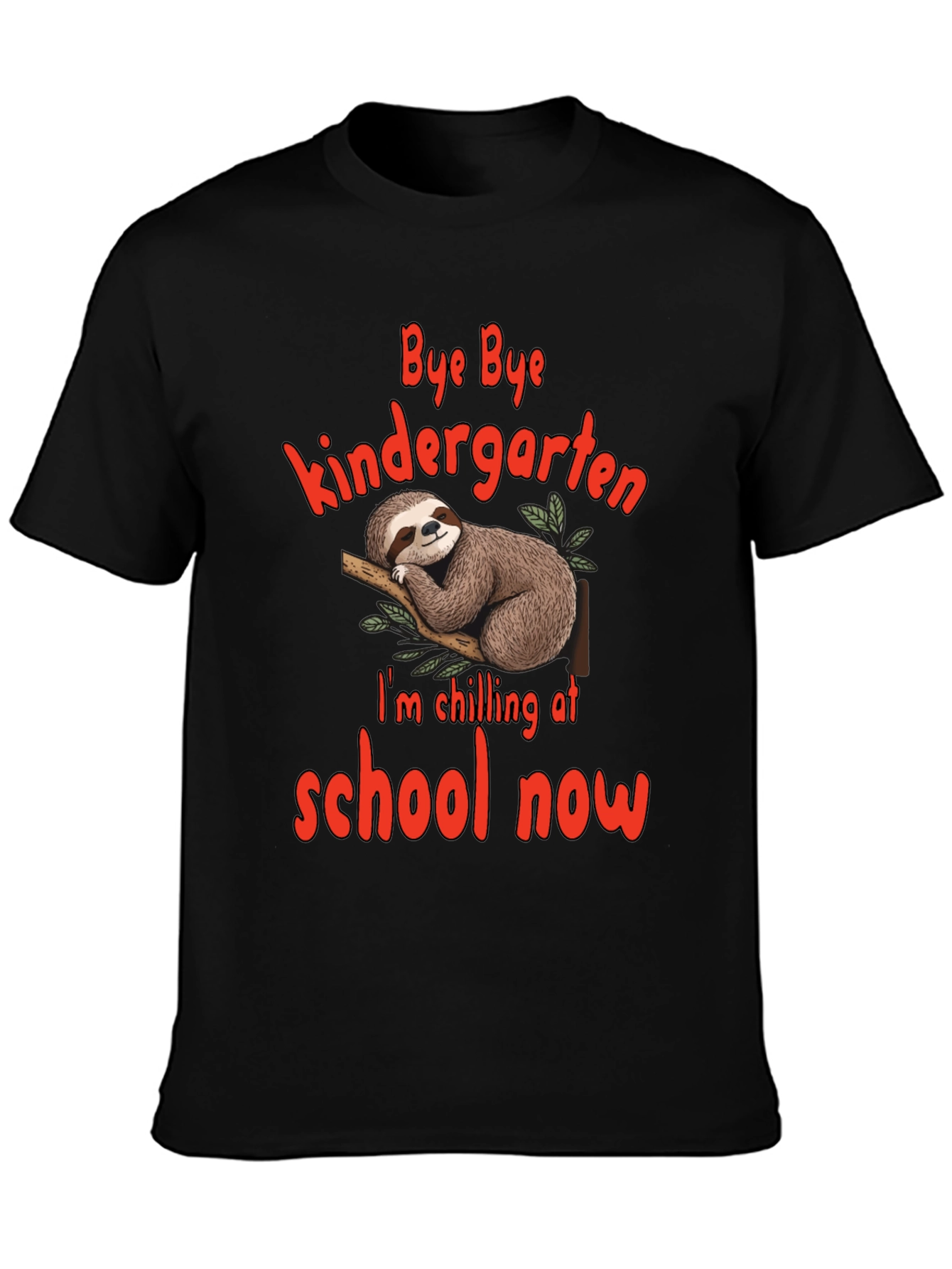 Black Bye Bye Kindergarten Sloth T-Shirt view 3