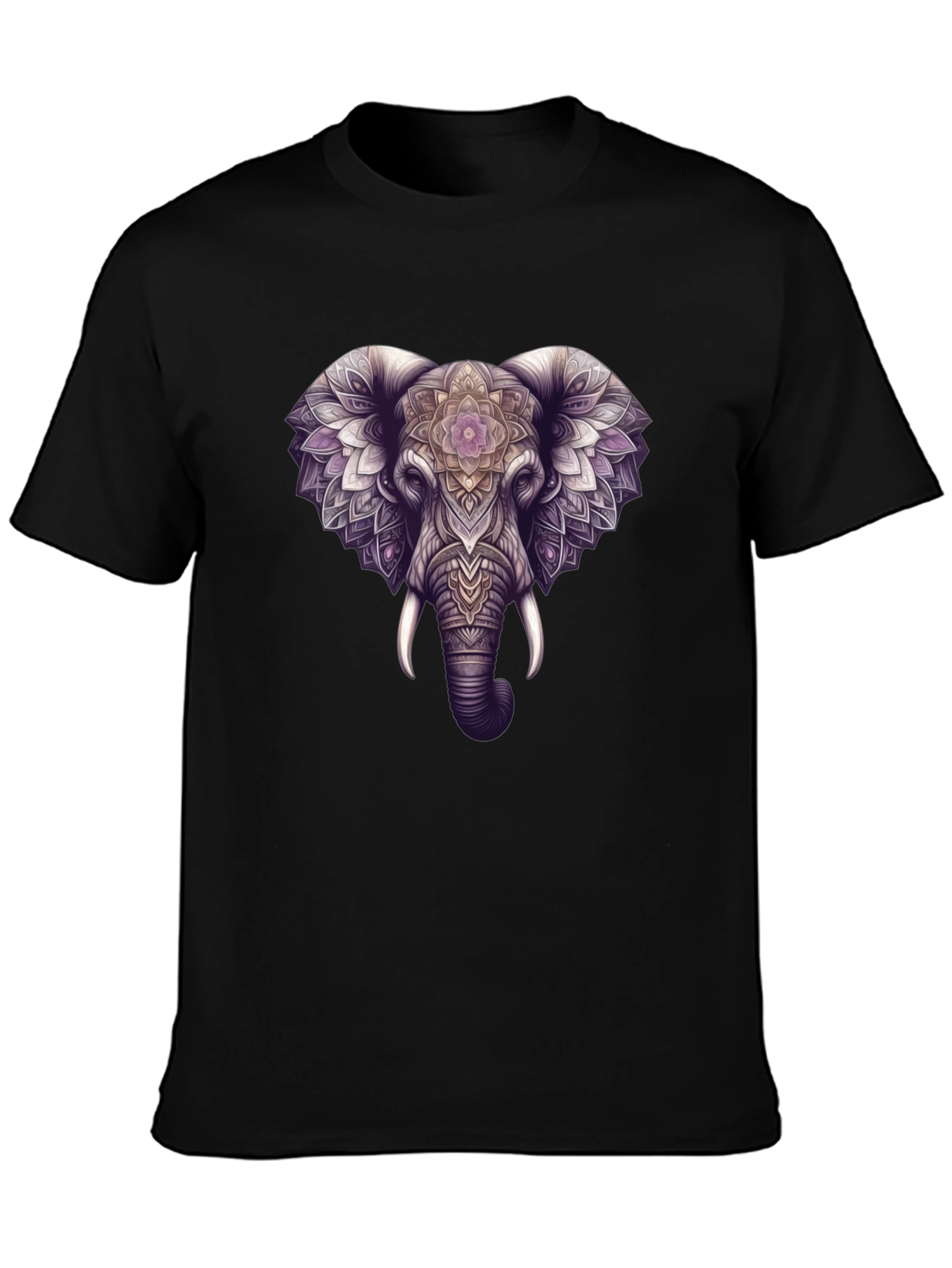Black Elephant Mandala Graphic Black Tee view 3