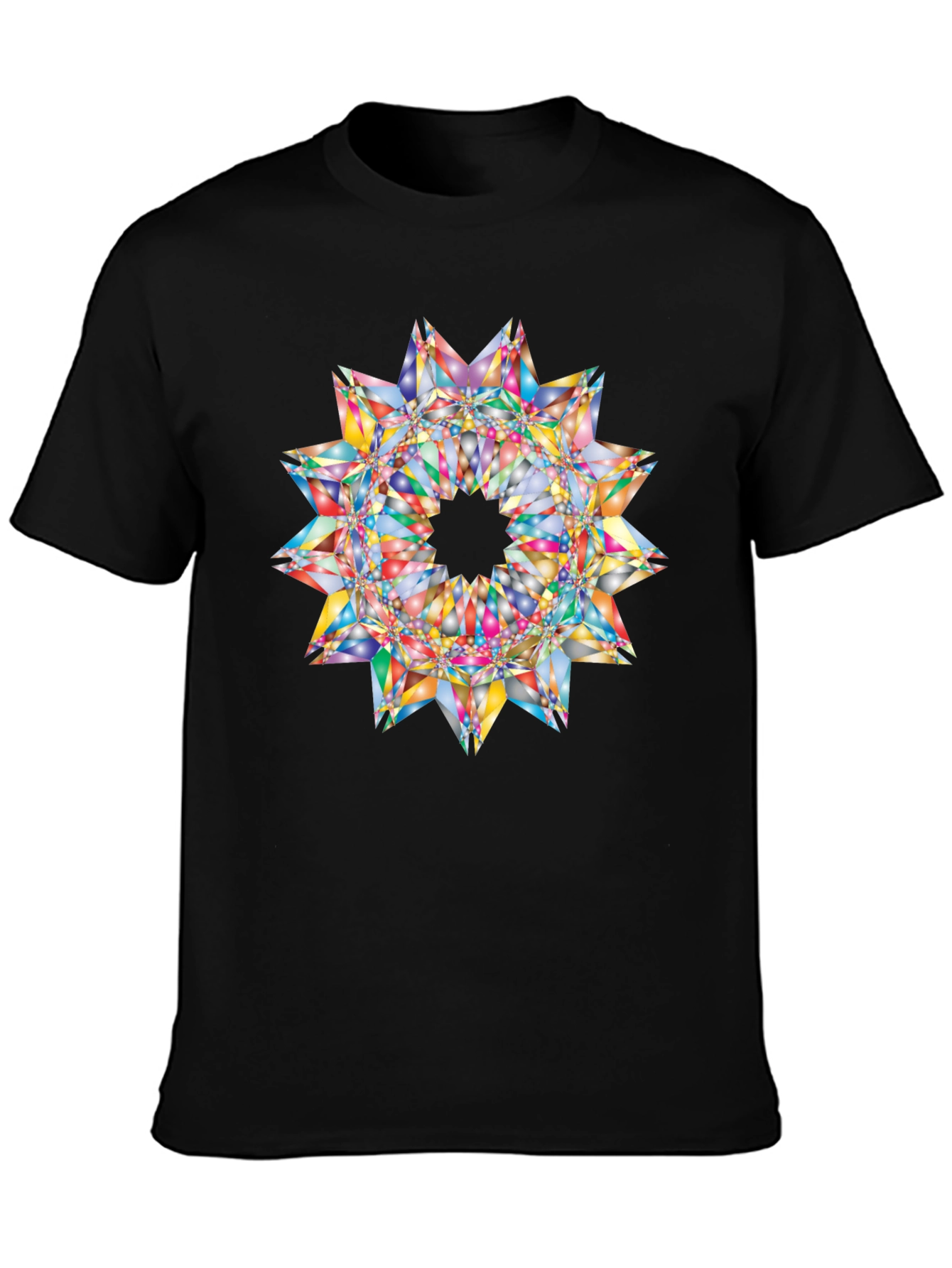 Black Kaleidoscope Starburst Graphic Black T-Shirt view 3