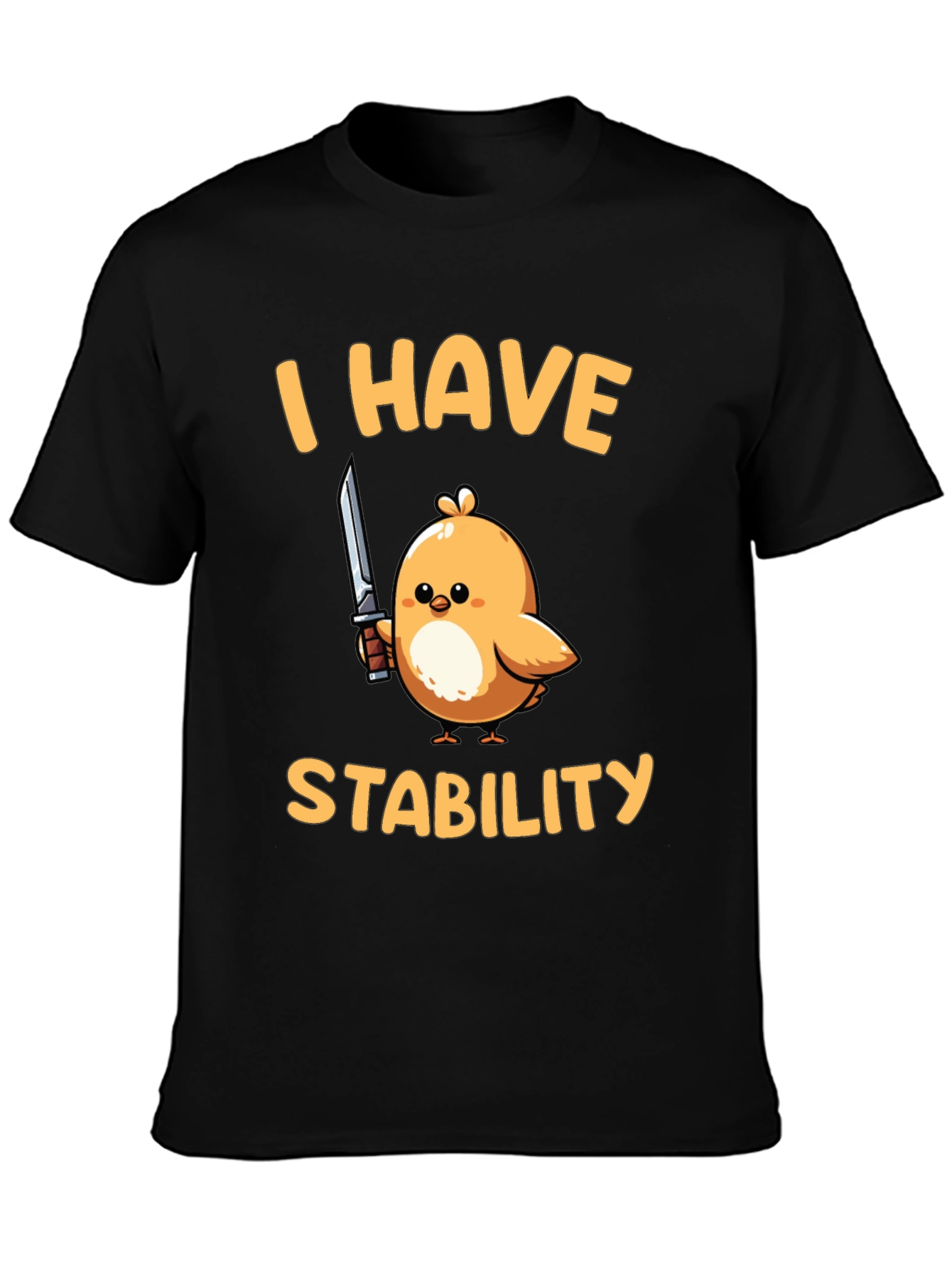 Black I Have Stability T-Shirt - Funny Bird with Knife Tee view 3