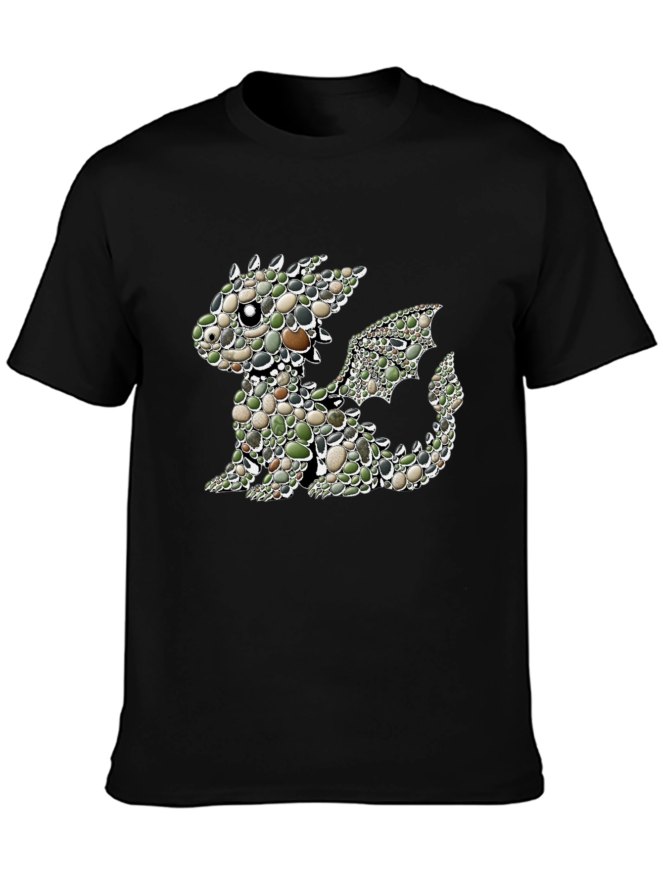 Dragon Pebble Art Graphic Black Tee - 3