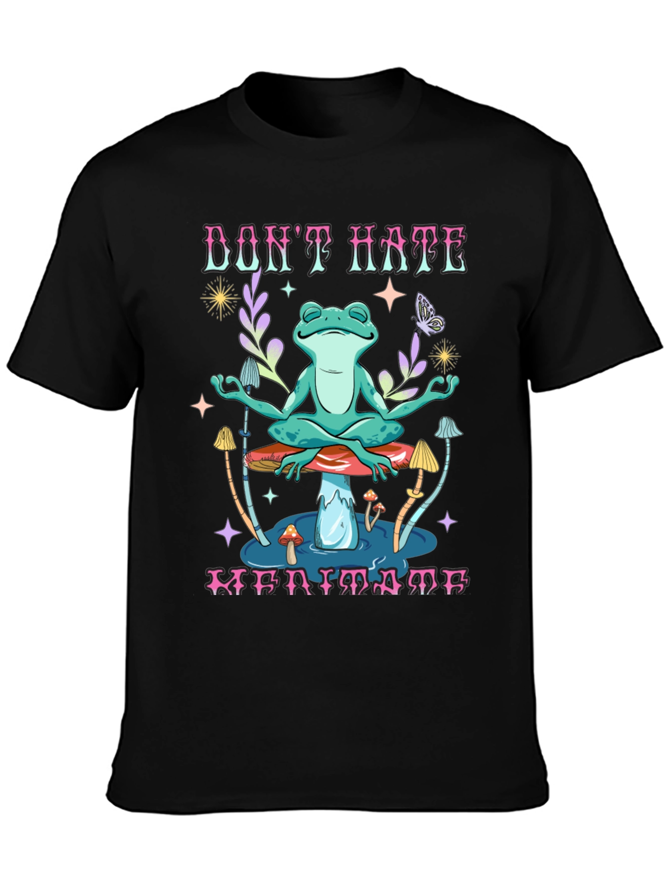 Black Don't Hate Meditate Frog Graphic T-Shirt view 3