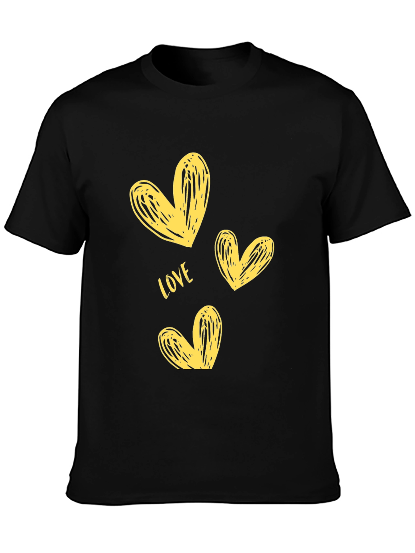 Black Love Heart Print Crew Neck T-Shirt - Black view 3