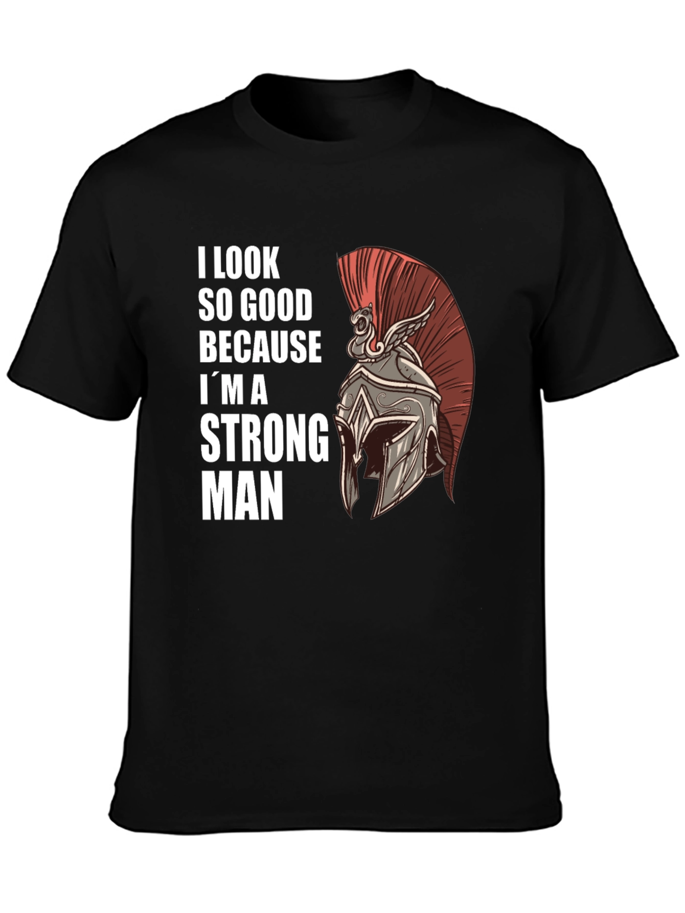 Black Strong Man Graphic Tee - Spartan Helmet Design view 3