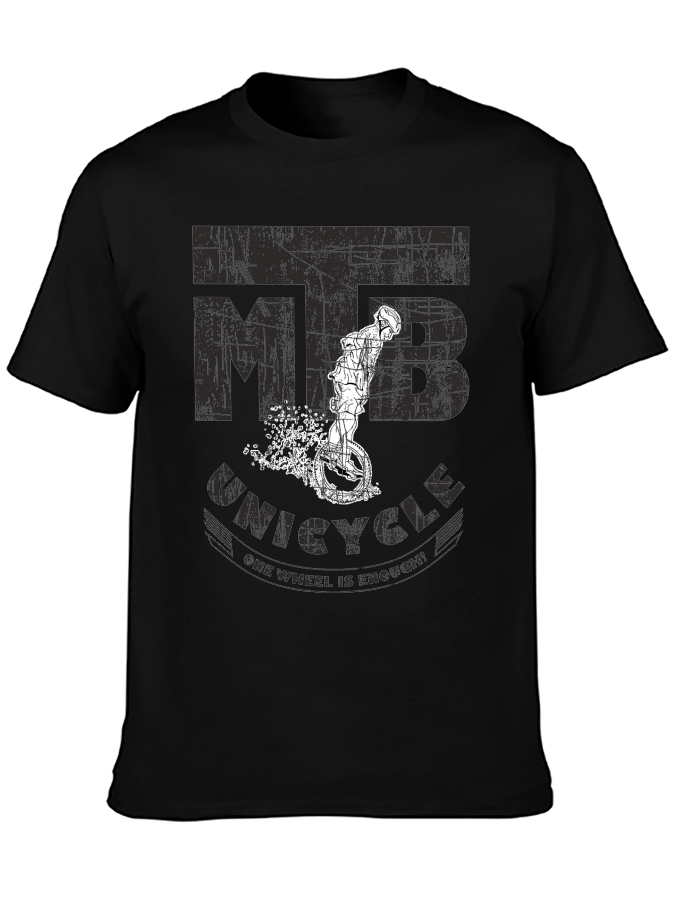 Black MTB Unicycle T-Shirt - One Wheel is Enough! view 3