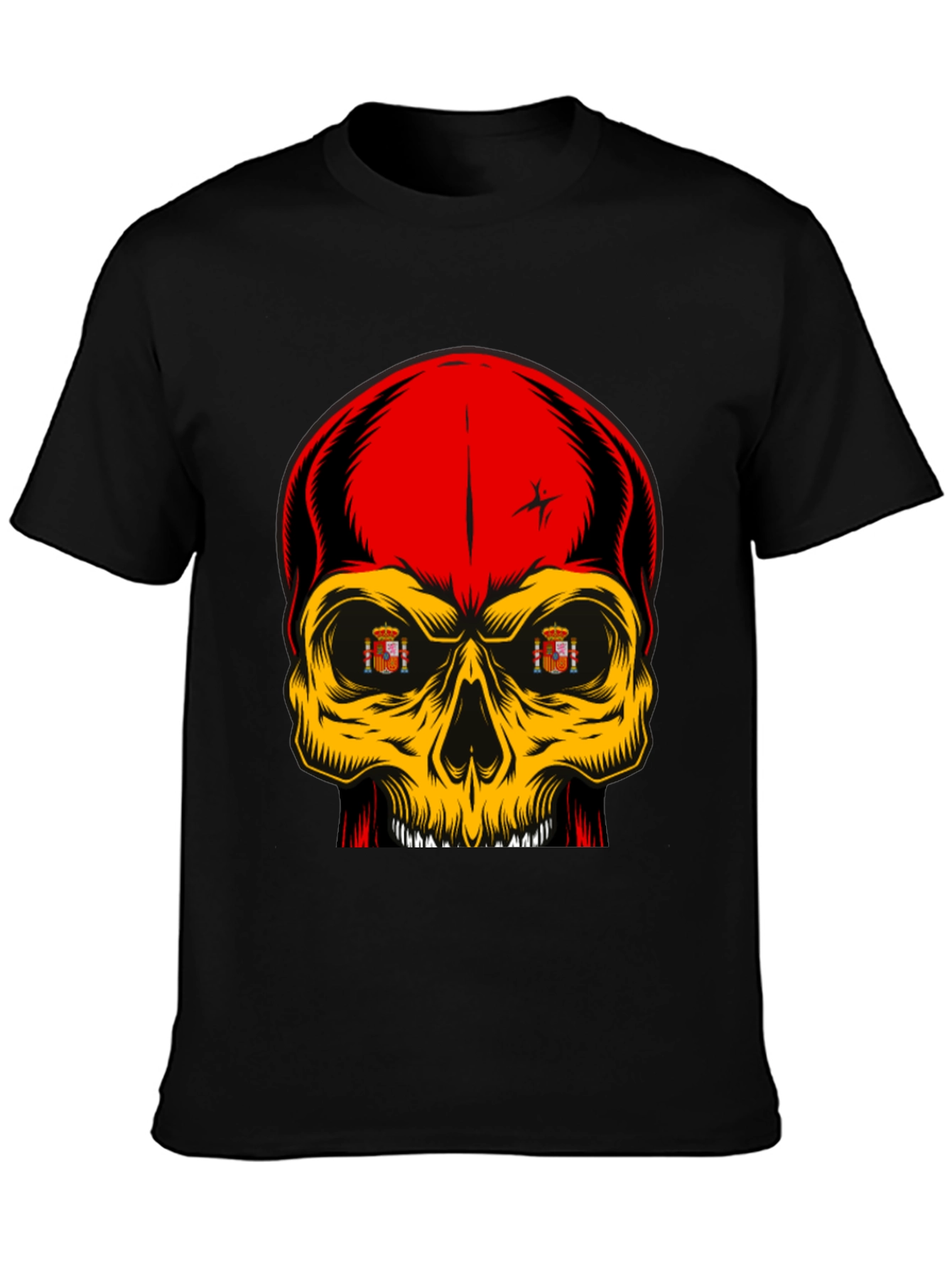 Black Spanish Flag Skull Graphic T-Shirt view 3