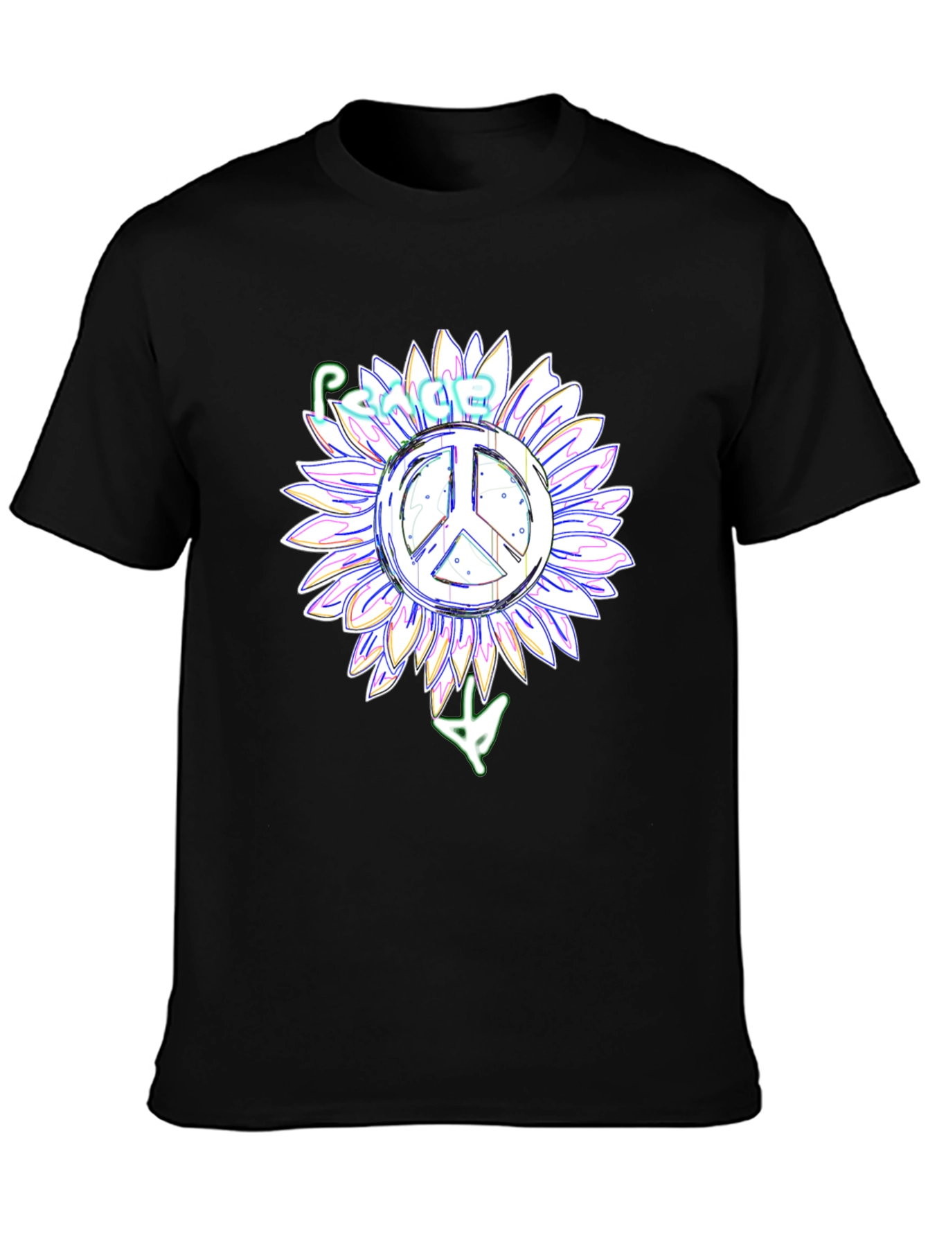 Black Peace Sign Sunflower Black T-Shirt view 3