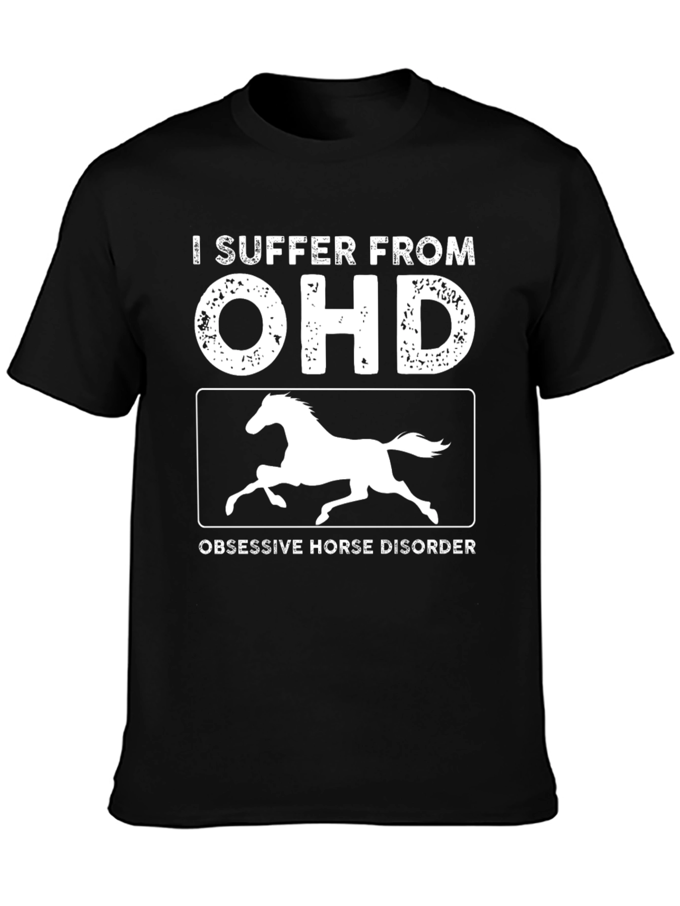 Black Obsessive Horse Disorder Novelty T-Shirt view 3