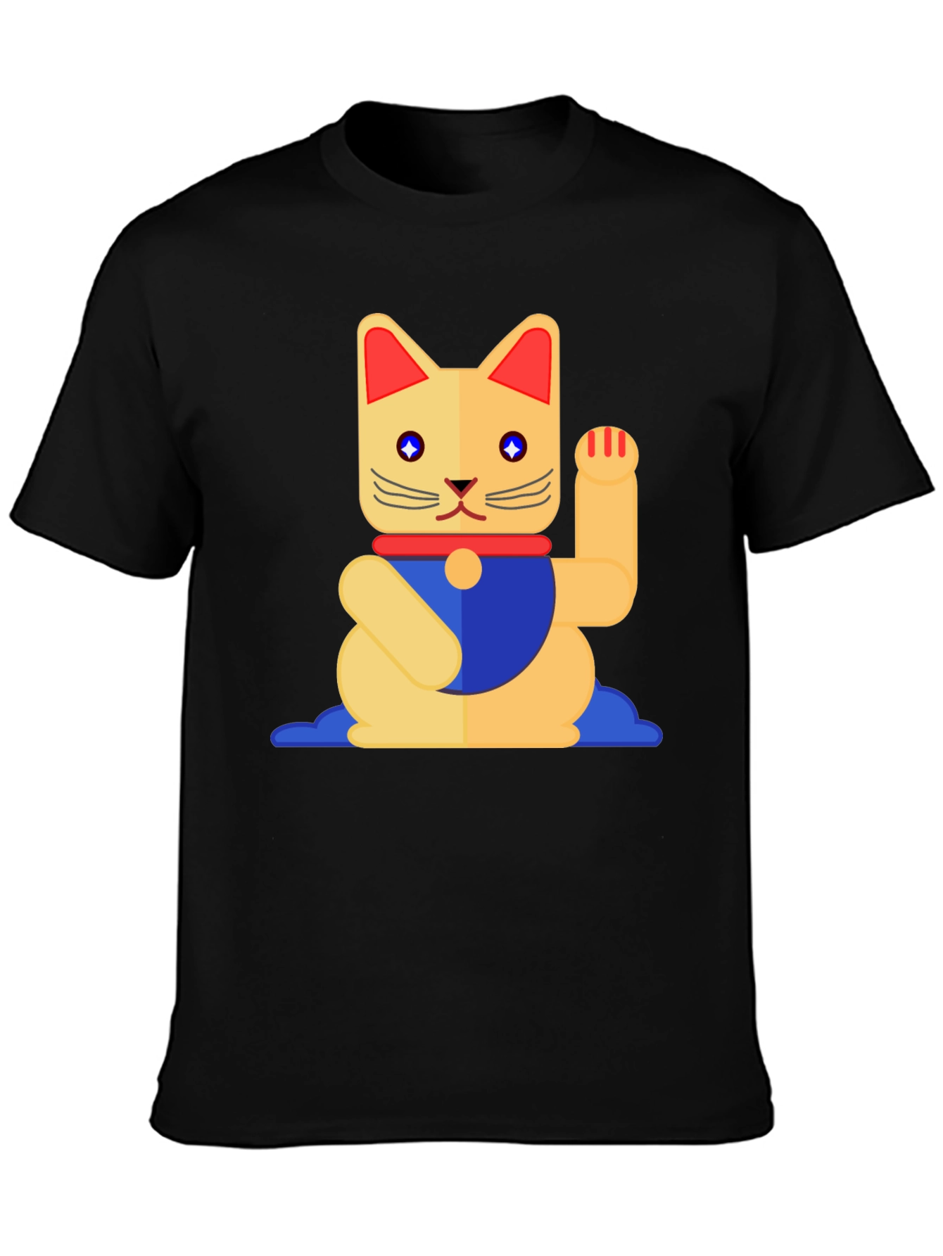 Black Lucky Cat Graphic T-Shirt - Black Cotton Tee view 3