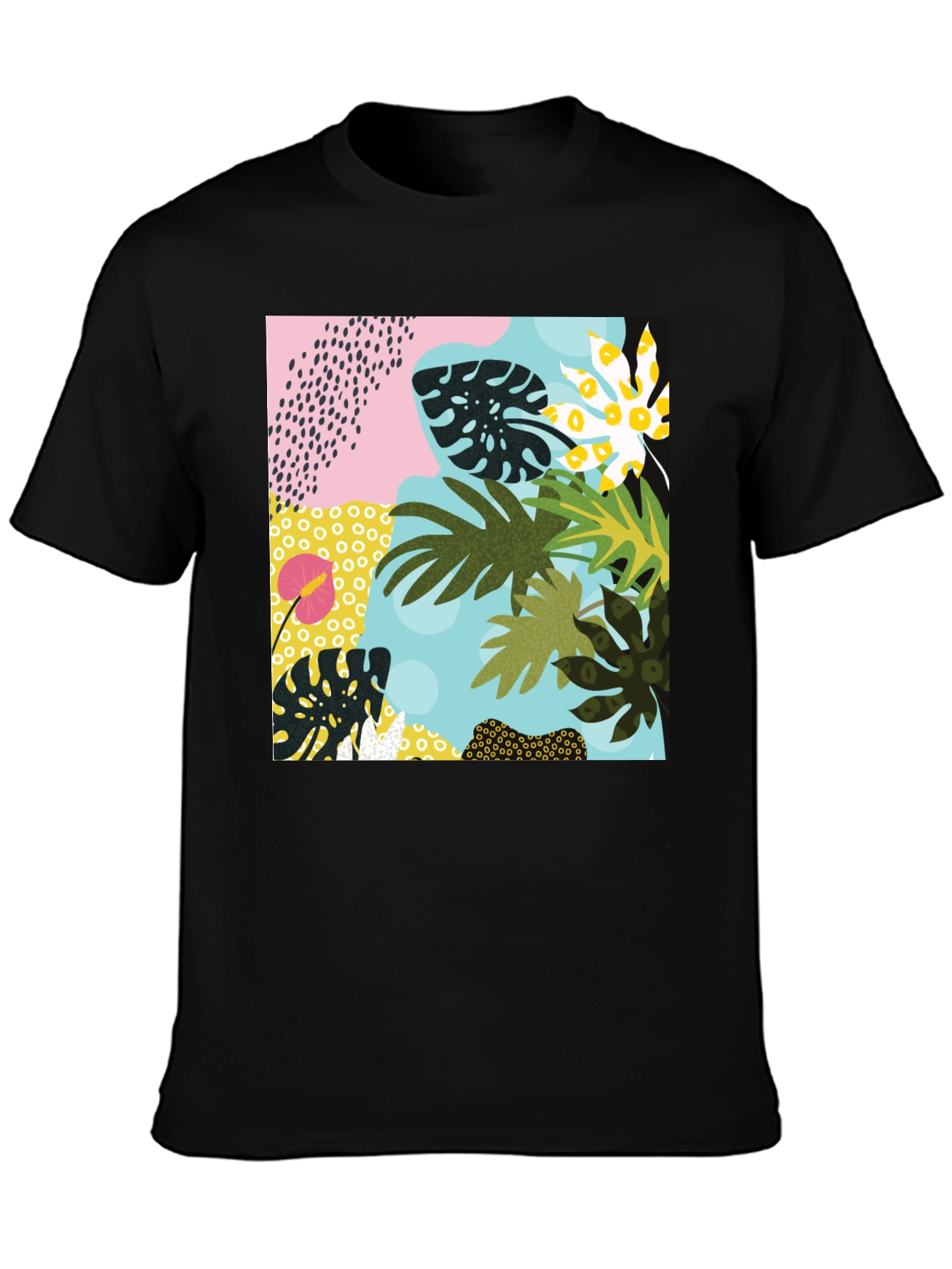 Black Tropical Print Black T-Shirt view 3