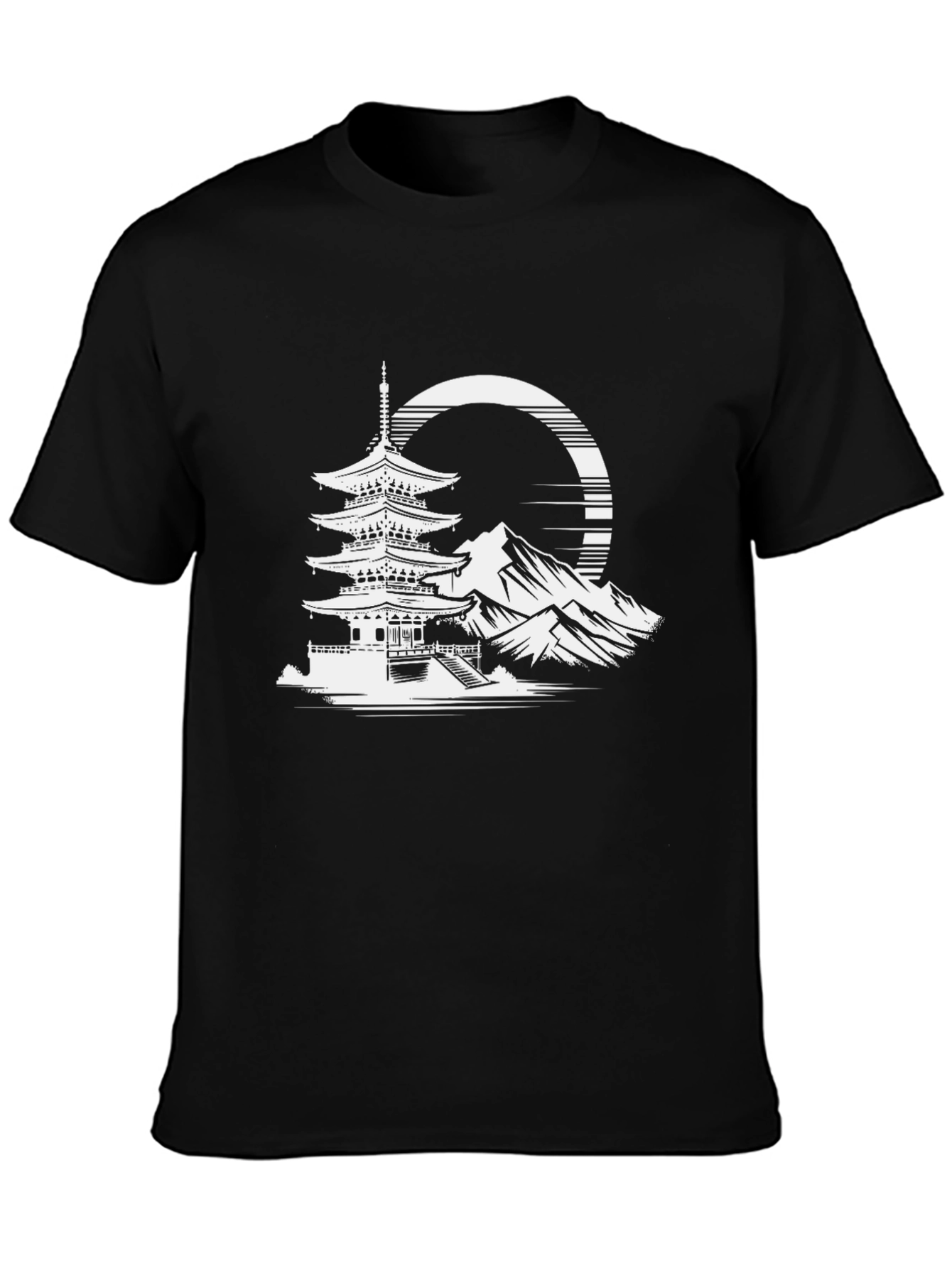 Black Pagoda Mountain Graphic Tee - Black Cotton Blend view 3