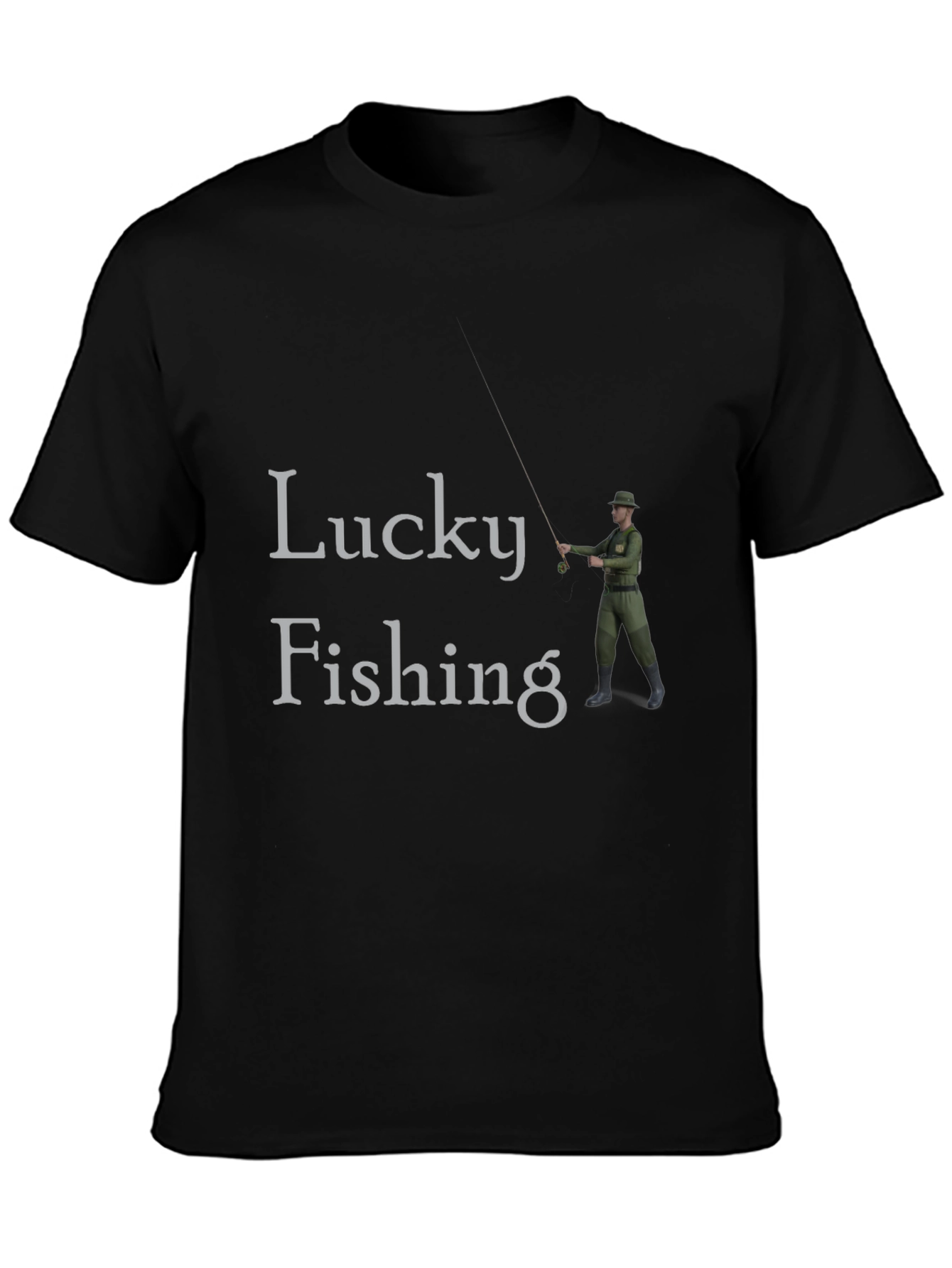 Black Lucky Fishing Graphic Tee - Black Cotton view 3