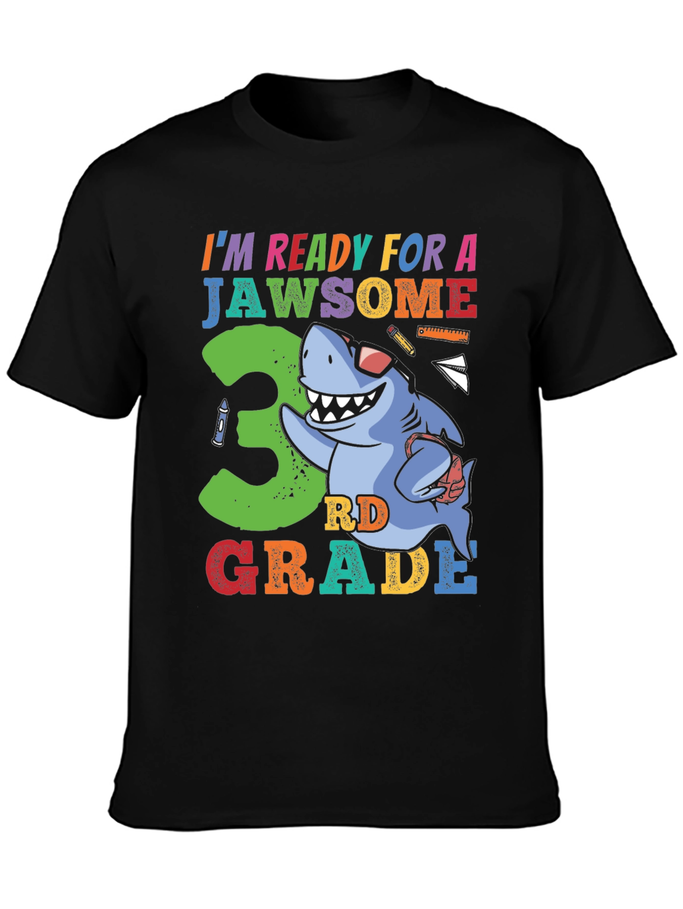 Black Jawsome 3rd Grade Shark T-Shirt view 3