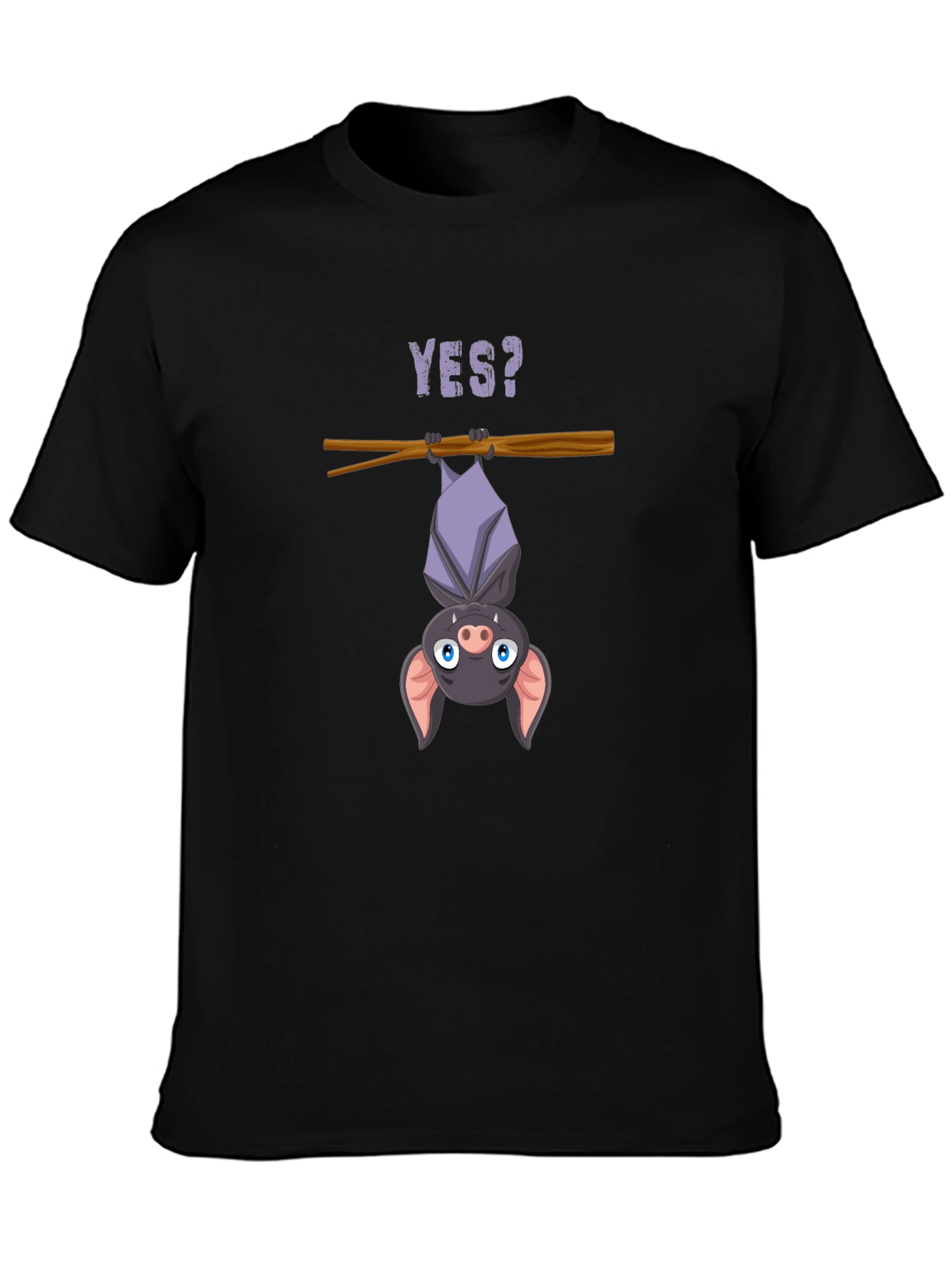 Black Cartoon Bat T-Shirt - Hanging Yes? Graphic Tee view 3