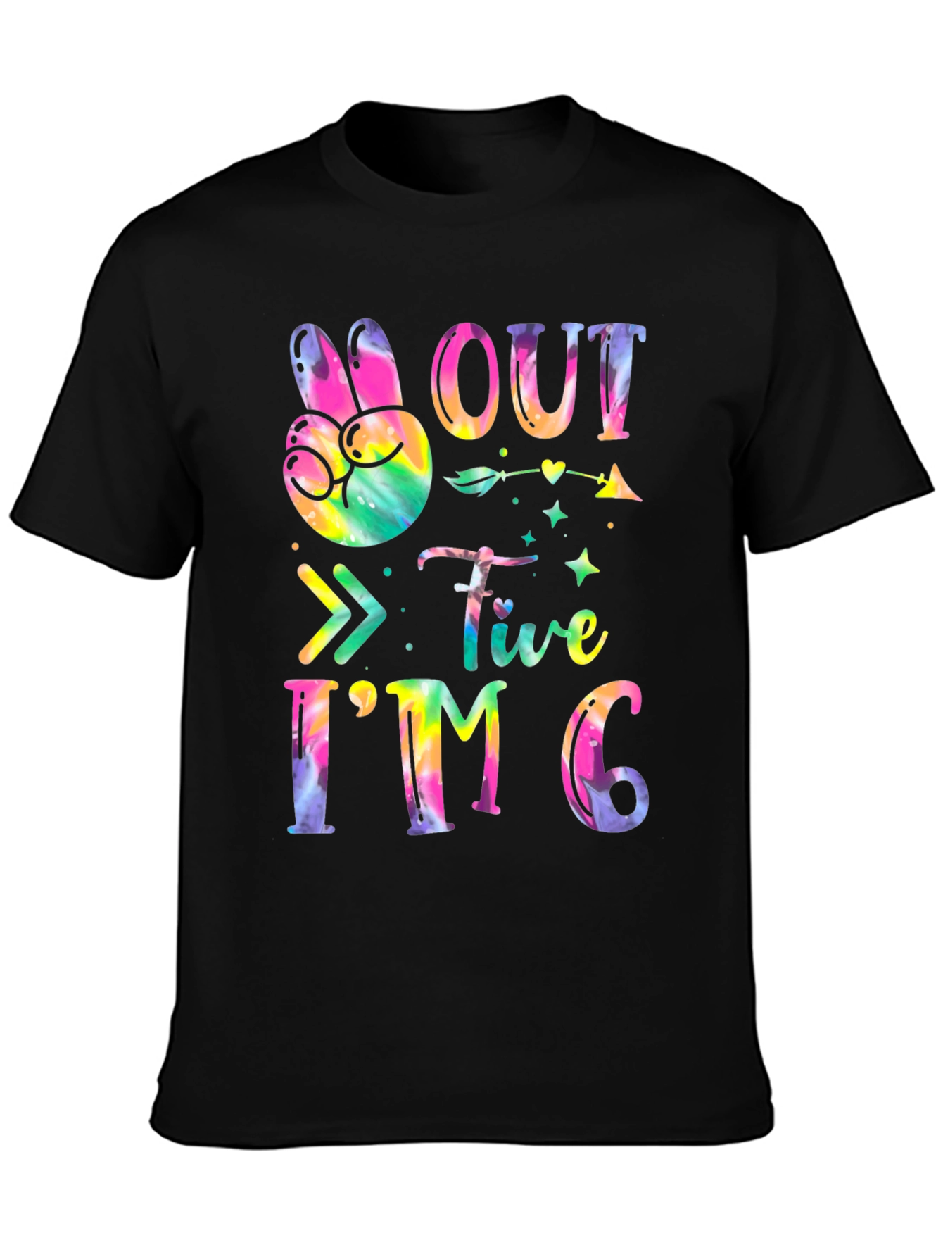 Black Peace Out Five I'm Six Tie Dye Birthday T-Shirt view 3
