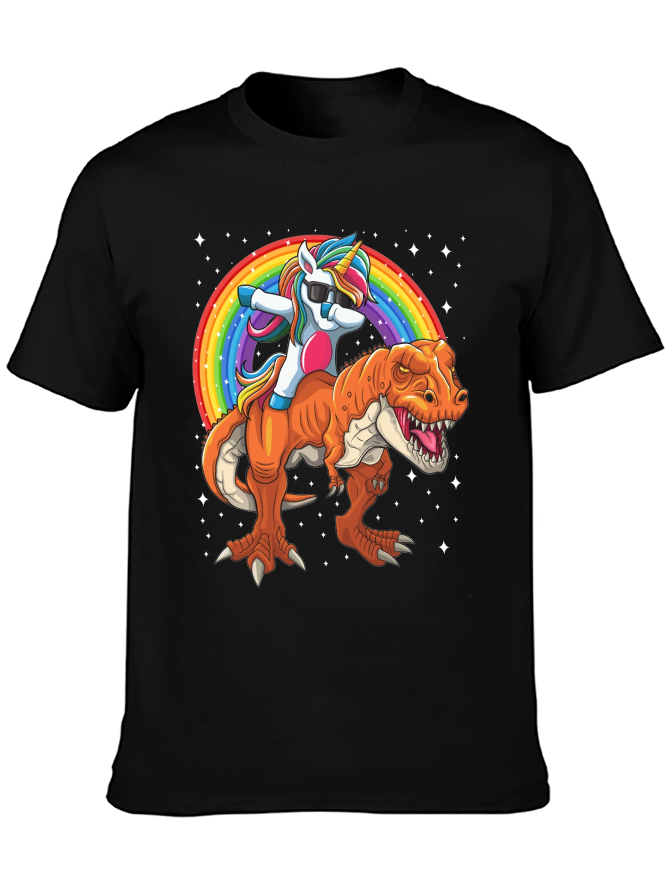 Black Unicorn Riding Dinosaur Men's Graphic T-Shirt view 3