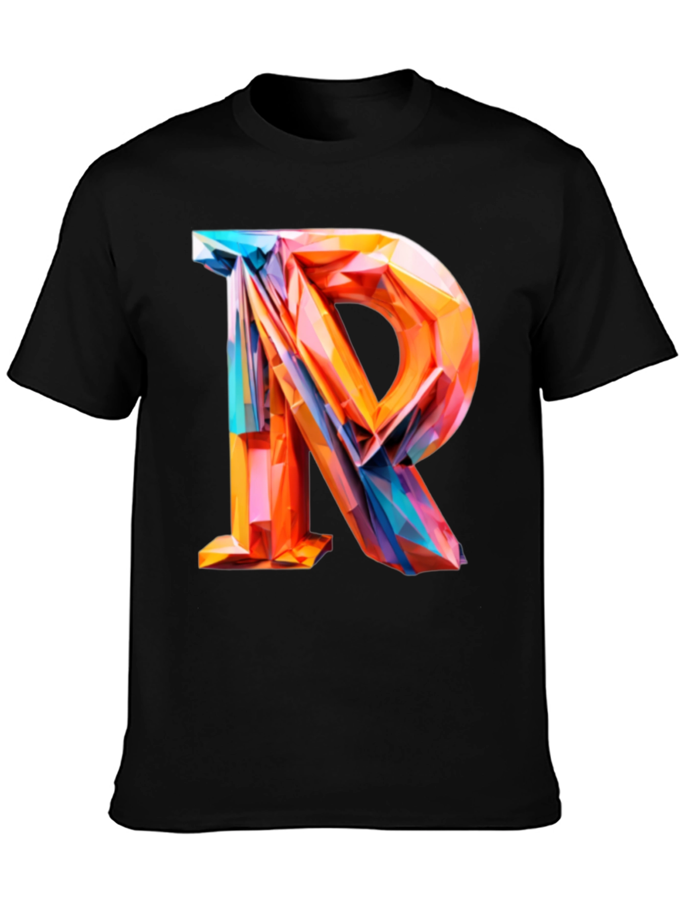 Black Abstract Letter R Graphic Tee - Modern Geometric Design view 3