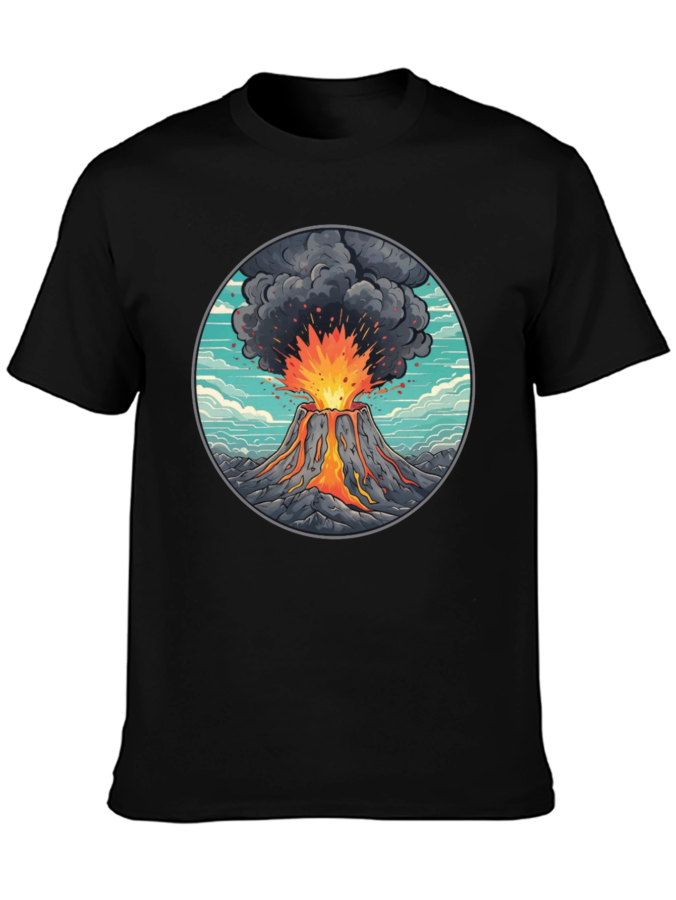 Black Volcano Eruption Graphic Tee - Black Cotton Blend view 3