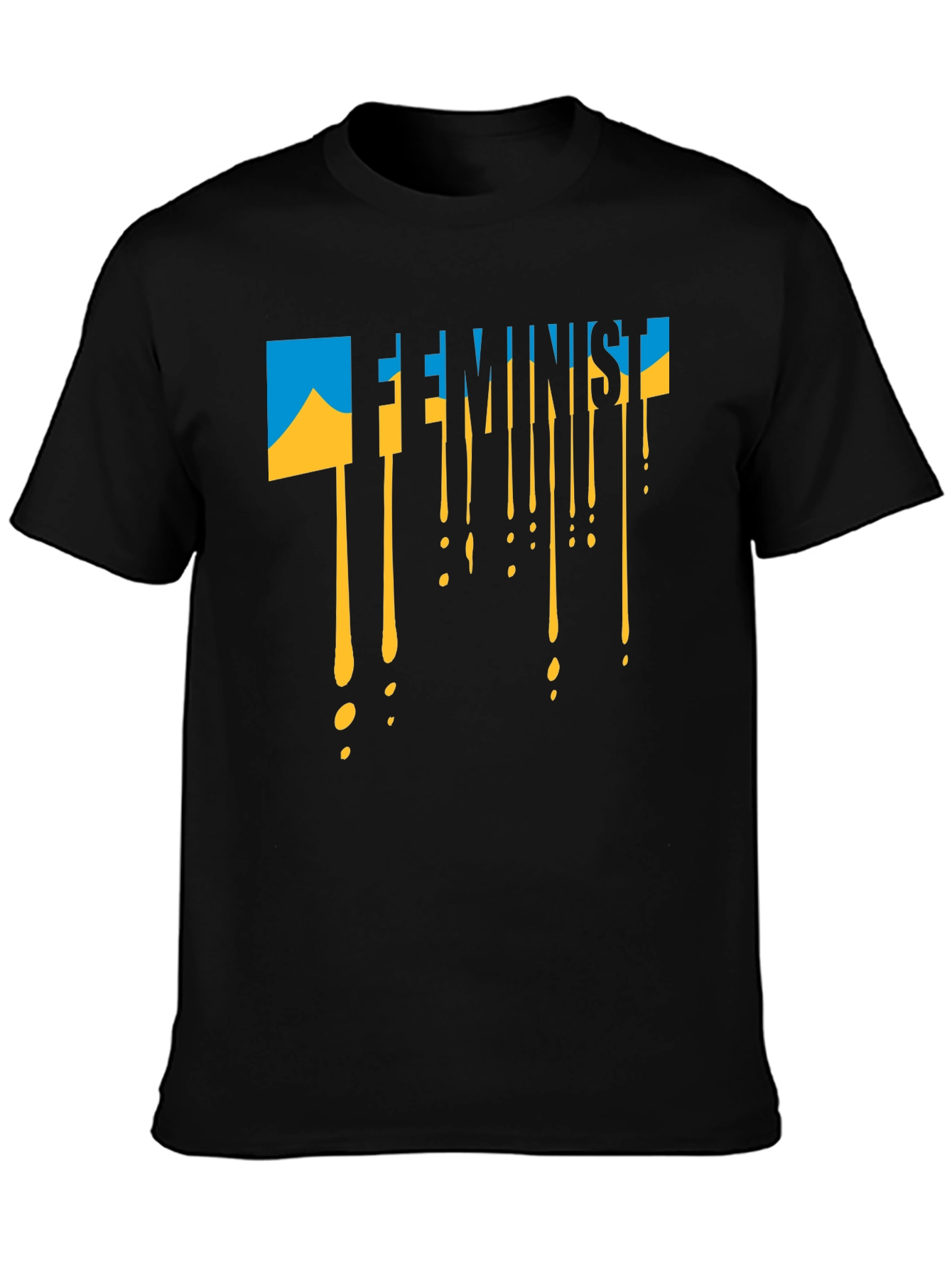 Black Feminist Ukraine Flag Drip T-Shirt view 3