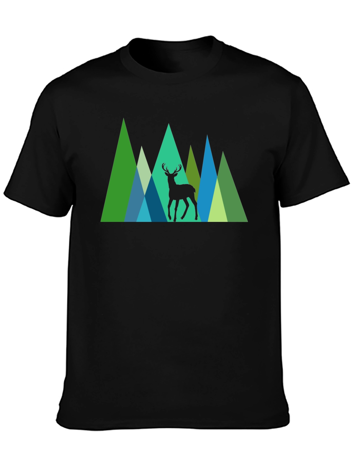 Black Geometric Deer Graphic Tee - Nature Inspired Black T-Shirt view 3