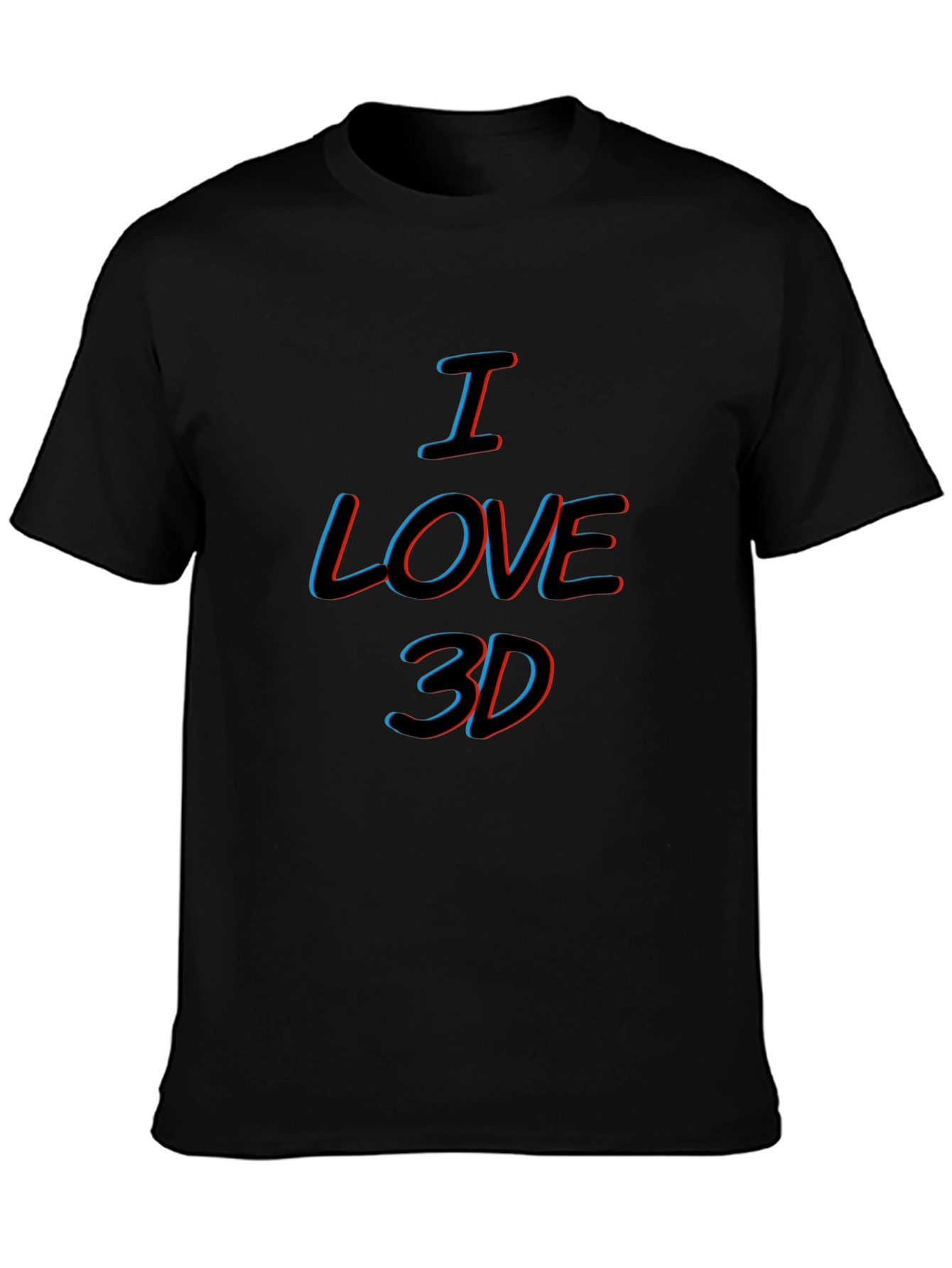 Black I Love 3D Black T-Shirt view 3
