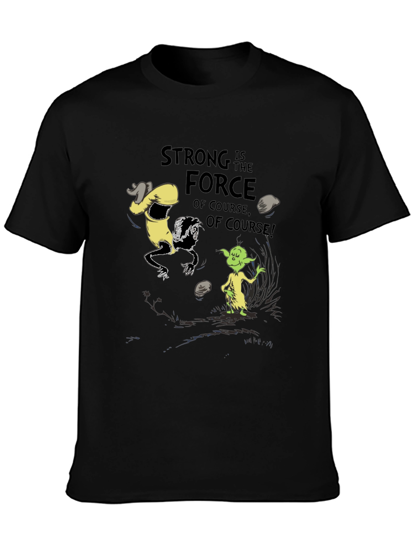 Black Grinch Yoda "Strong Force" Black T-Shirt view 3